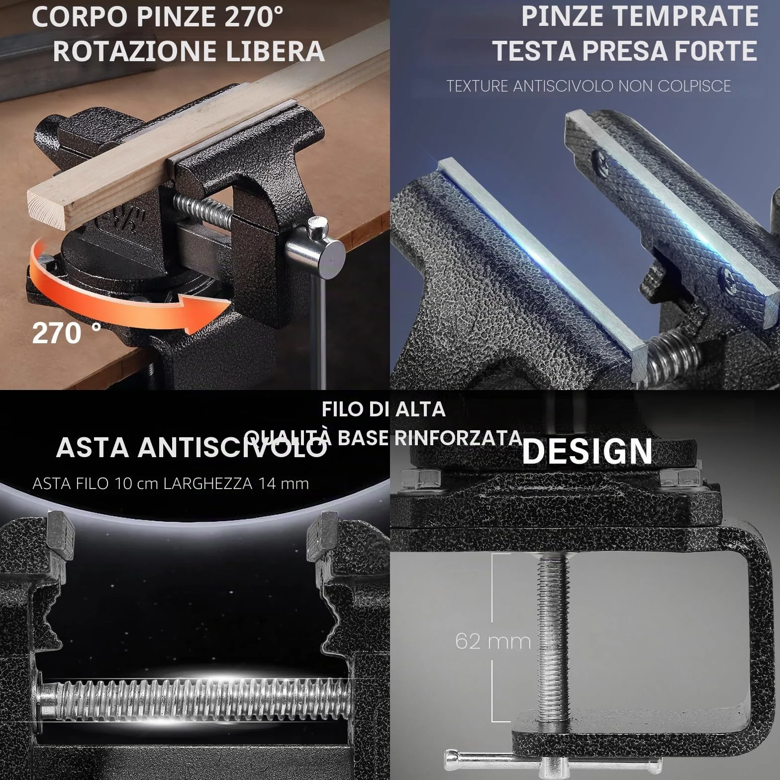 TEENO Morsa da Banco 4.5 inch 4.5kg，con larghezza della mascella 113 mm，Heavy Duty 270 ° Base Girevole Tavolo Morsetto da Banco,materiale in acciaio fuso, potenza di serraggio 2000 kg