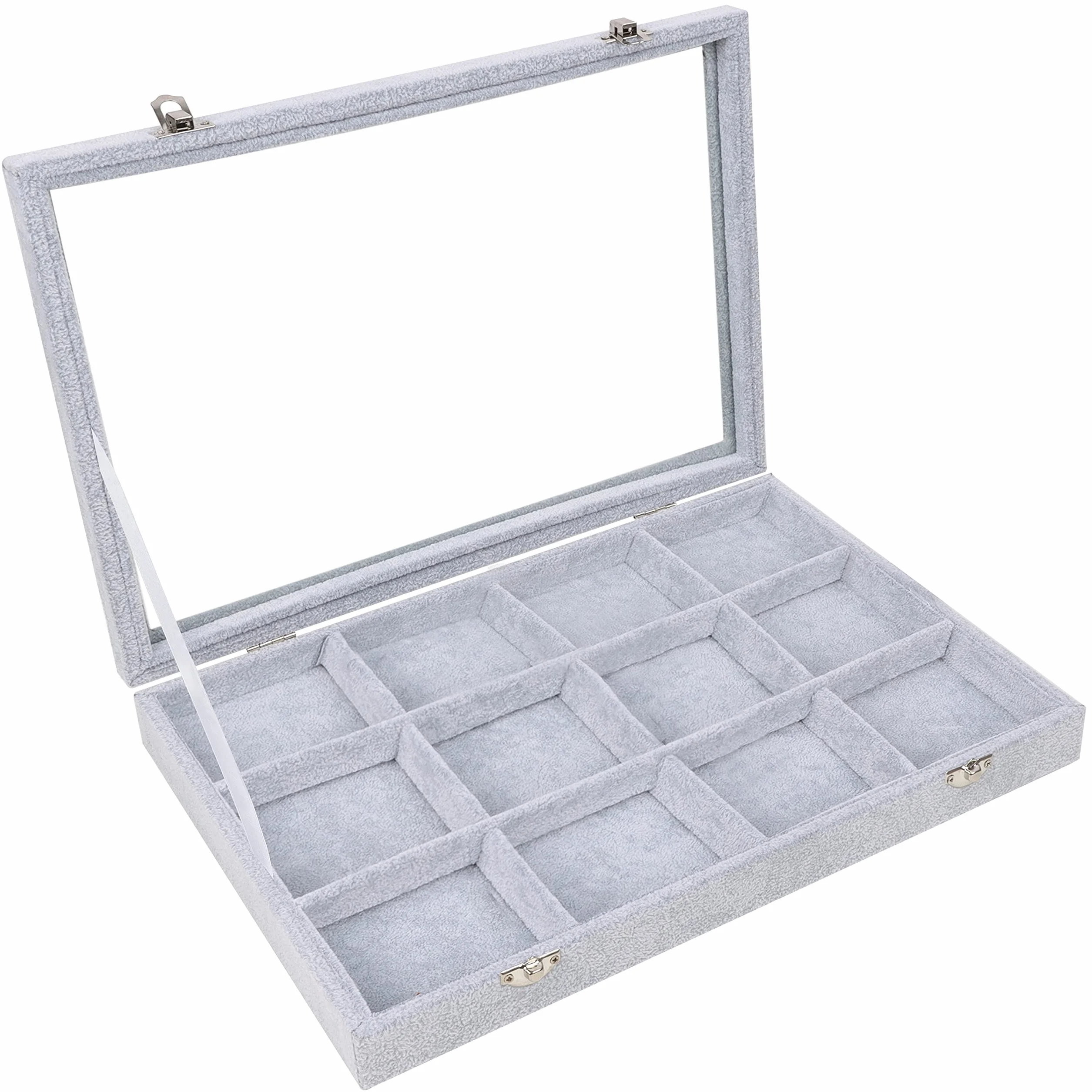 Belle Vous Porta Orecchini Espositore Gioielli in Velluto Grigio 12 Slots Coperchio Trasparente Cofanetto Portagioie Donna Impilabile