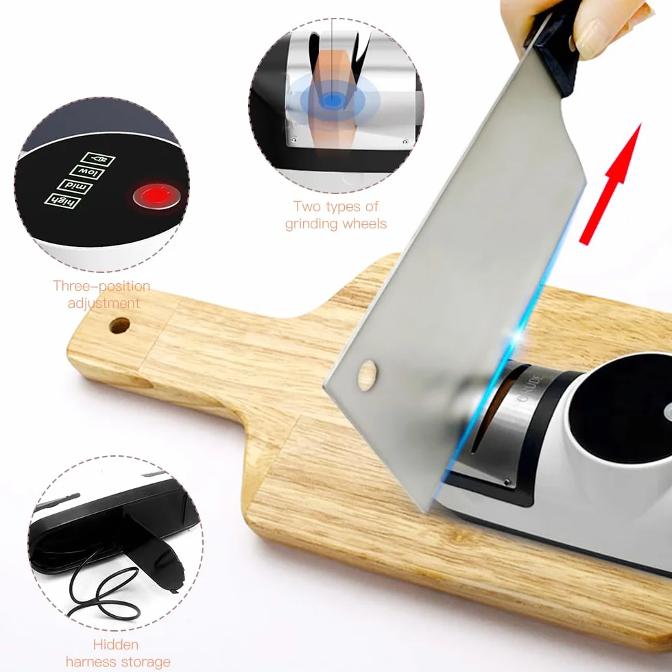 Affilacoltelli Elettrico, 5 in 1 Mola Affilacoltelli Elettrico Professionale, Affilatrice Coltelli Elettrica 3 Impostazioni di Velocità, Adatto per Coltelli a Doppio Taglio e Seghettati