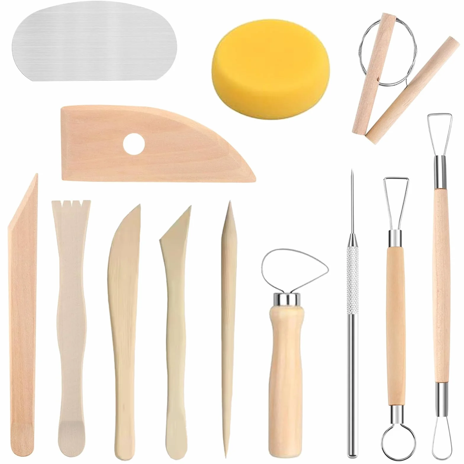 13 Strumenti per Modellare Argilla Professionali in Legno di Faggio, Sculpture Tools Set, Attrezzi per Modellazione di Das e Ceramica, Stecche di Legno e Mirette per Argilla – Kit Utensili