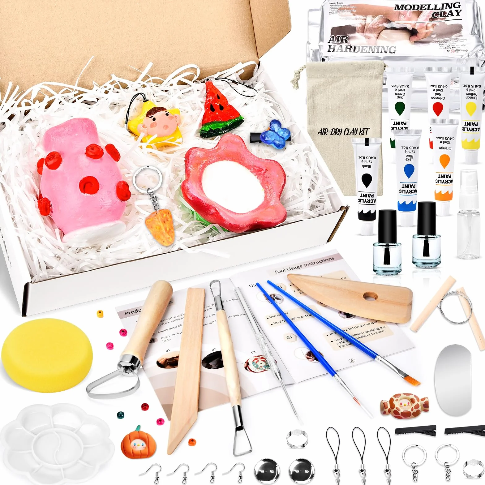 Herenear Kit Ceramica Fai da Te per Principianti, Set Argilla Senza Cottura, Set per Argilla Essiccata all'Aria (Kit Ceramica)