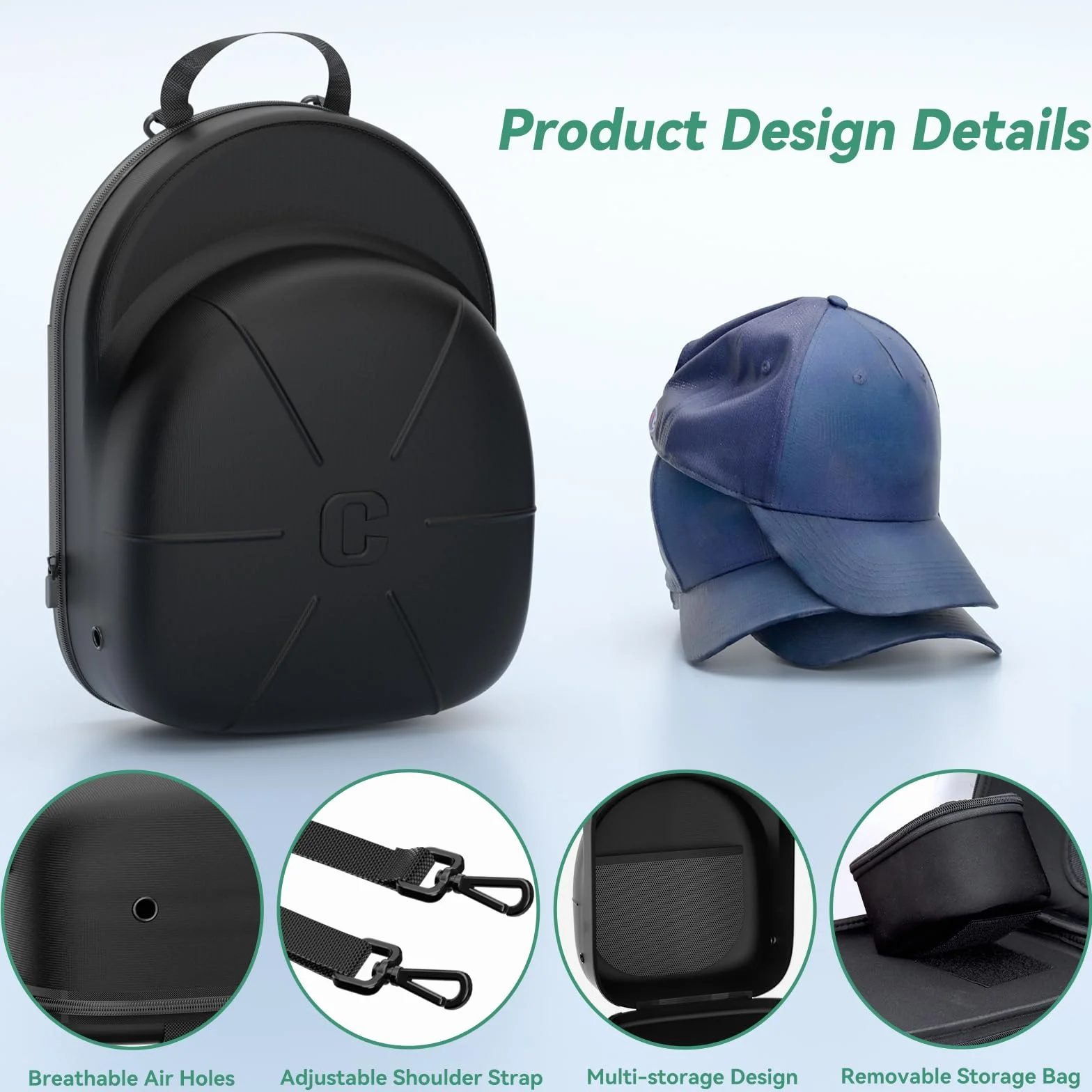 CLESOO Porta Cappellini da Viaggio, Porta Cappelli da Baseball con Maniglia per Tracolla Regolabile Custodia da Cappelli Organizzatore per Viaggi, Archiviazione Domestica