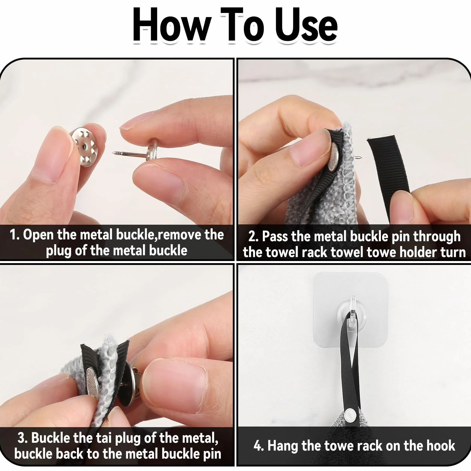 Ganci per asciugamani con clip in metallo, 3 colori, senza cuciture, nero bianco grigio