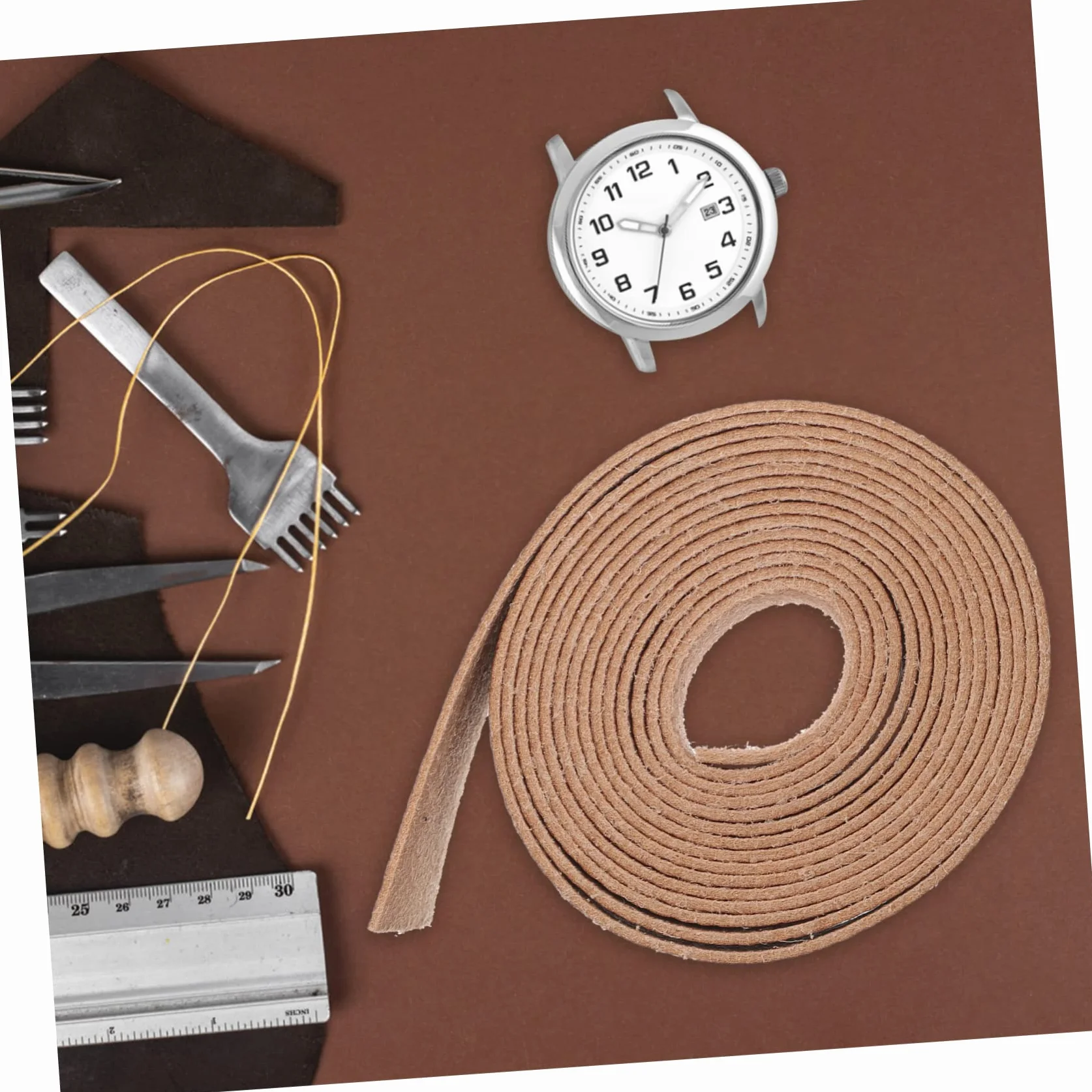 Striscia in Pelle Pu Marrone 2,5x200cm per Creazione Cinture e Accessori Artigianali Fai da Te, Materiale Semilavorato per Tracolle, Cinturini e Braccialetti, per Progetti