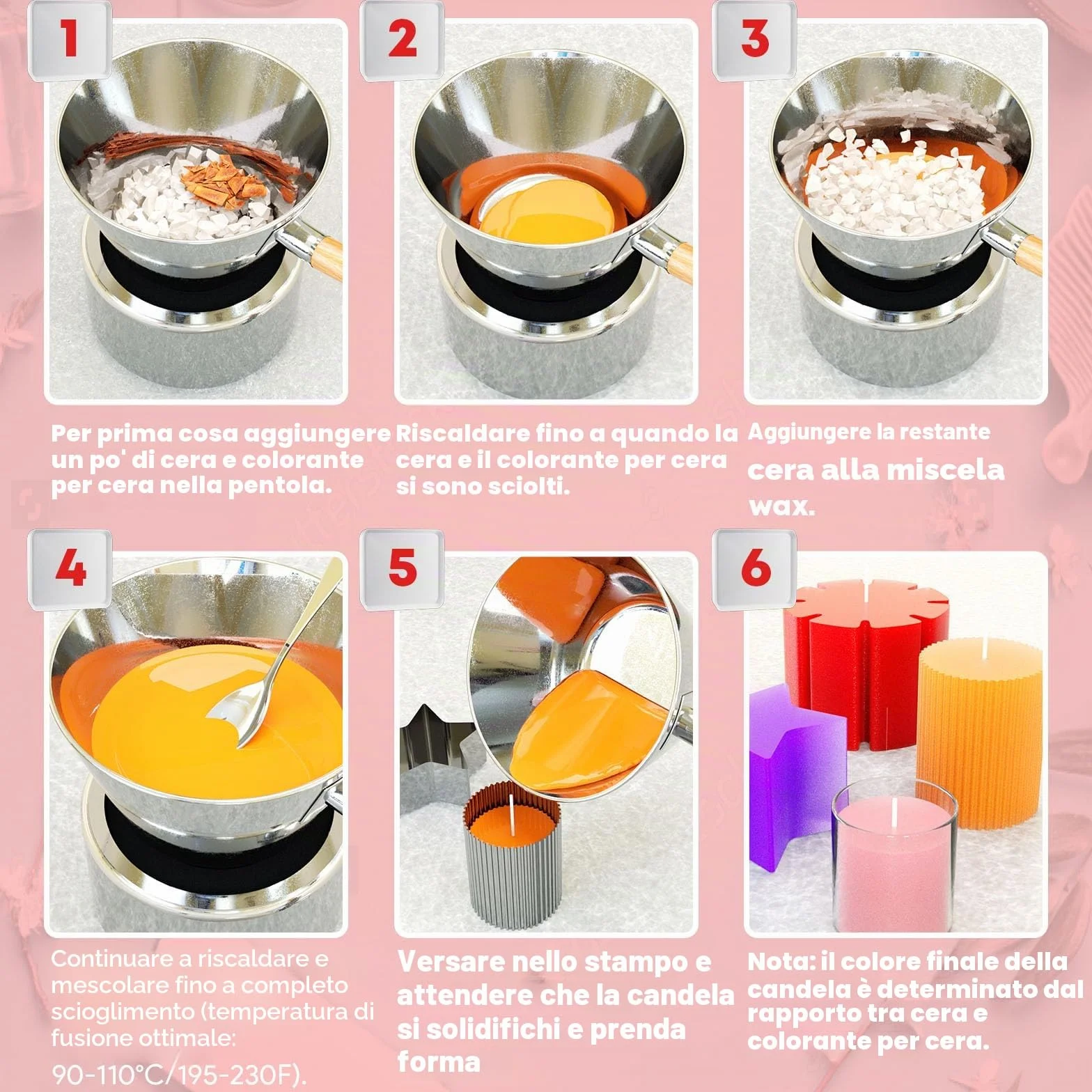 Coloranti per Candele 20 Colori x 5 g, Fai Da Te per Cera Di Soia, d'Api, Di Palma, con Stoppino Da 20 Pezzi