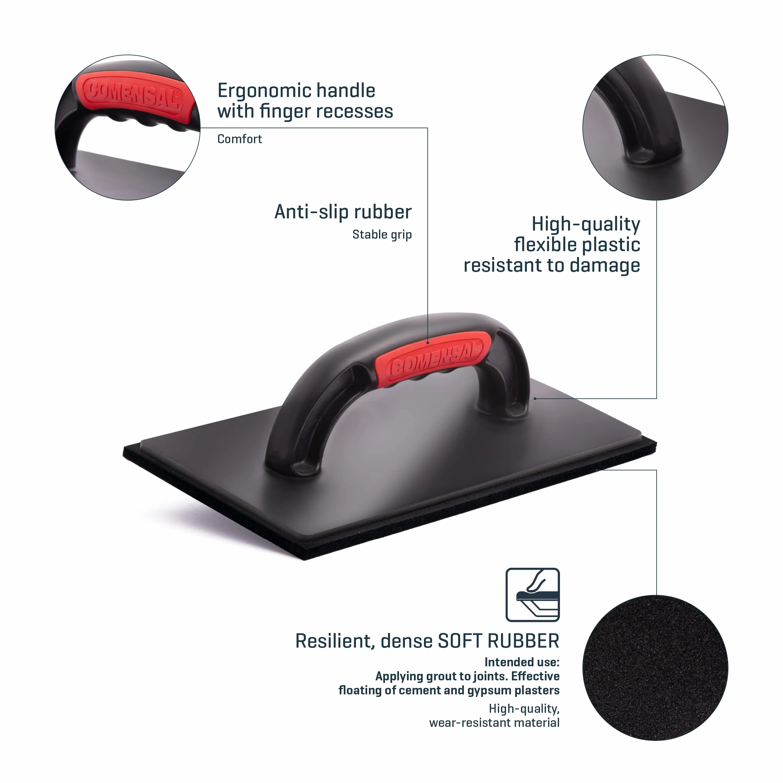 COMENSAL® Kit per lavaggio piastrelle - Set lavaggio piastrelle dopo la stuccatura - Secchio per piastrelle - Spatola di gomma - Kit con Secchio e Accessori - Frattazzo acciaio inox - Made in EU