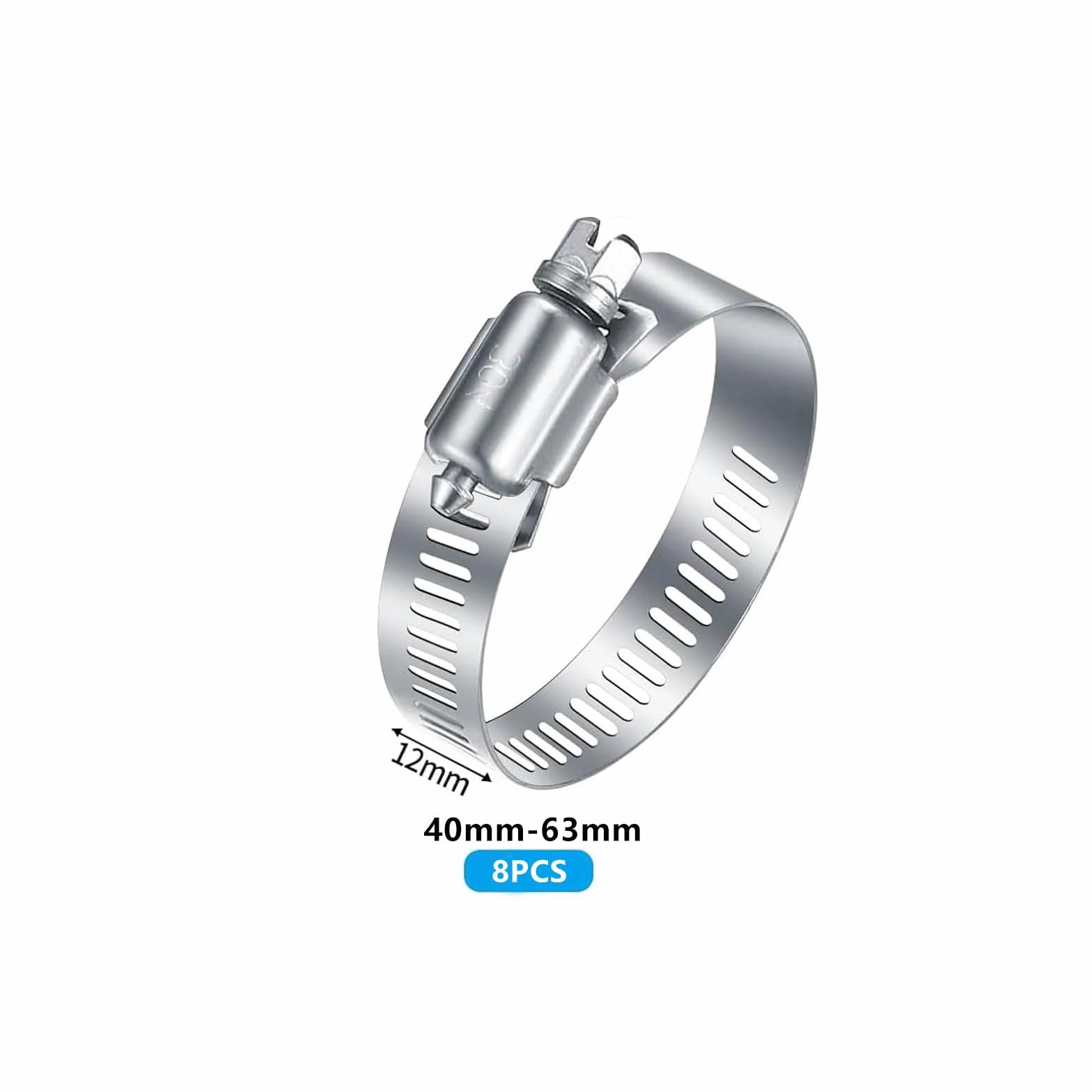 8 Pezzi Fascette Stringitubo Set, Fascetta Stringitubo Regolabile 40-63mm, Fascette Metalliche, Fascette a Vite in Acciaio Inox, per Lavatrice, Tubi Piscina, Giardino, Tubi Gas, Acqua, Auto