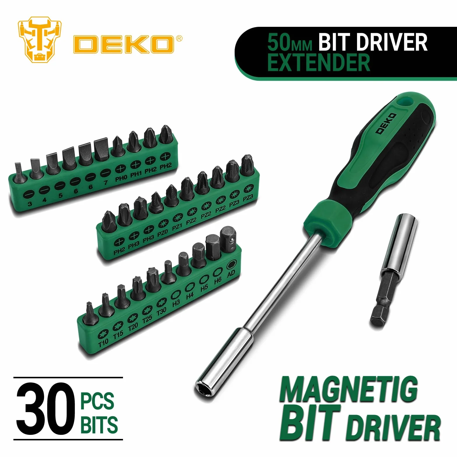 DEKOPRO TZ62 Set da 62 pezzi Utensili manuali per casa con custodia plastica Verde