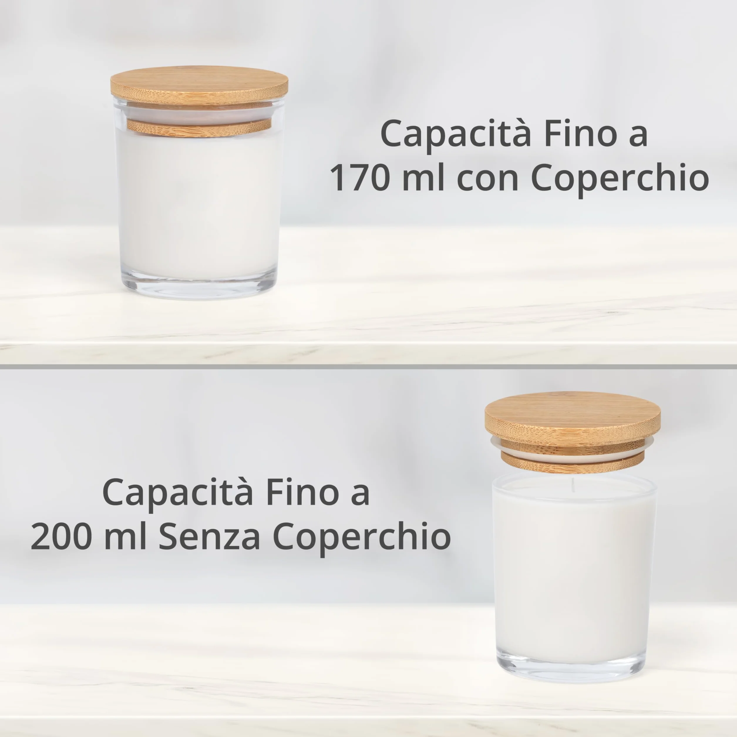 Winter Shore Portacandele Vetro da 170 ml con Coperchi [15 Pezzi] - Porta Candele Vuoti Trasparenti - Barattoli per Candele Fai da Te - Include 15 Etichette Adesive, 15 Etichette Vuote, 1 Penna Nera