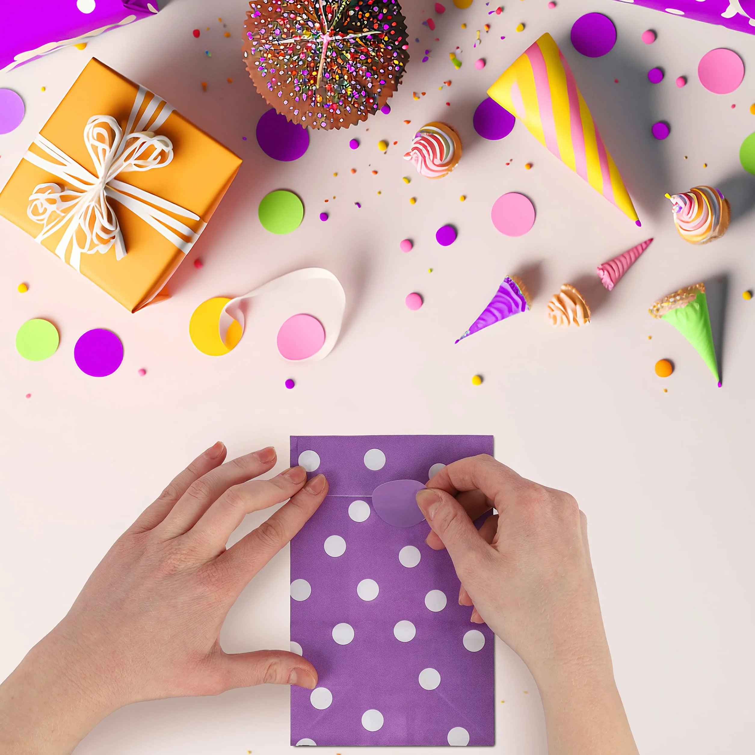 PAKNOR® Sacchetti di carta, 40 sacchetti regalo colorati con 96 adesivi, sacchetti di caramelle per confezionare regali, regali di compleanno per bambini, matrimoni, feste, ecc