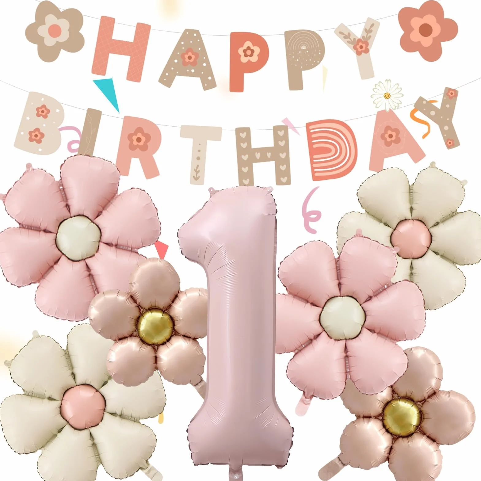 8 Pezzi Palloncini Compleanno 1 Anno Bimba, Palloncino Foil Margherita, Palloncini a Forma di Fiore, Decorazioni Compleanno 1 Anno, per Tema Feste compleanno Decorazioni