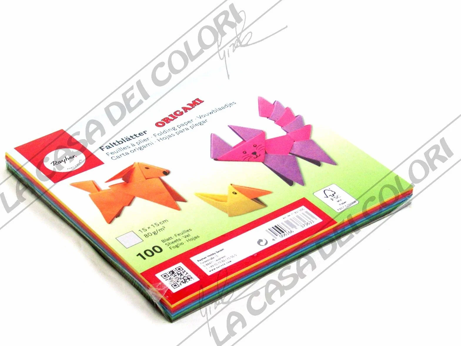 Rayher Carta Origami 100 Fogli 15x15cm 80g/m2 10 Colori Bilaterali