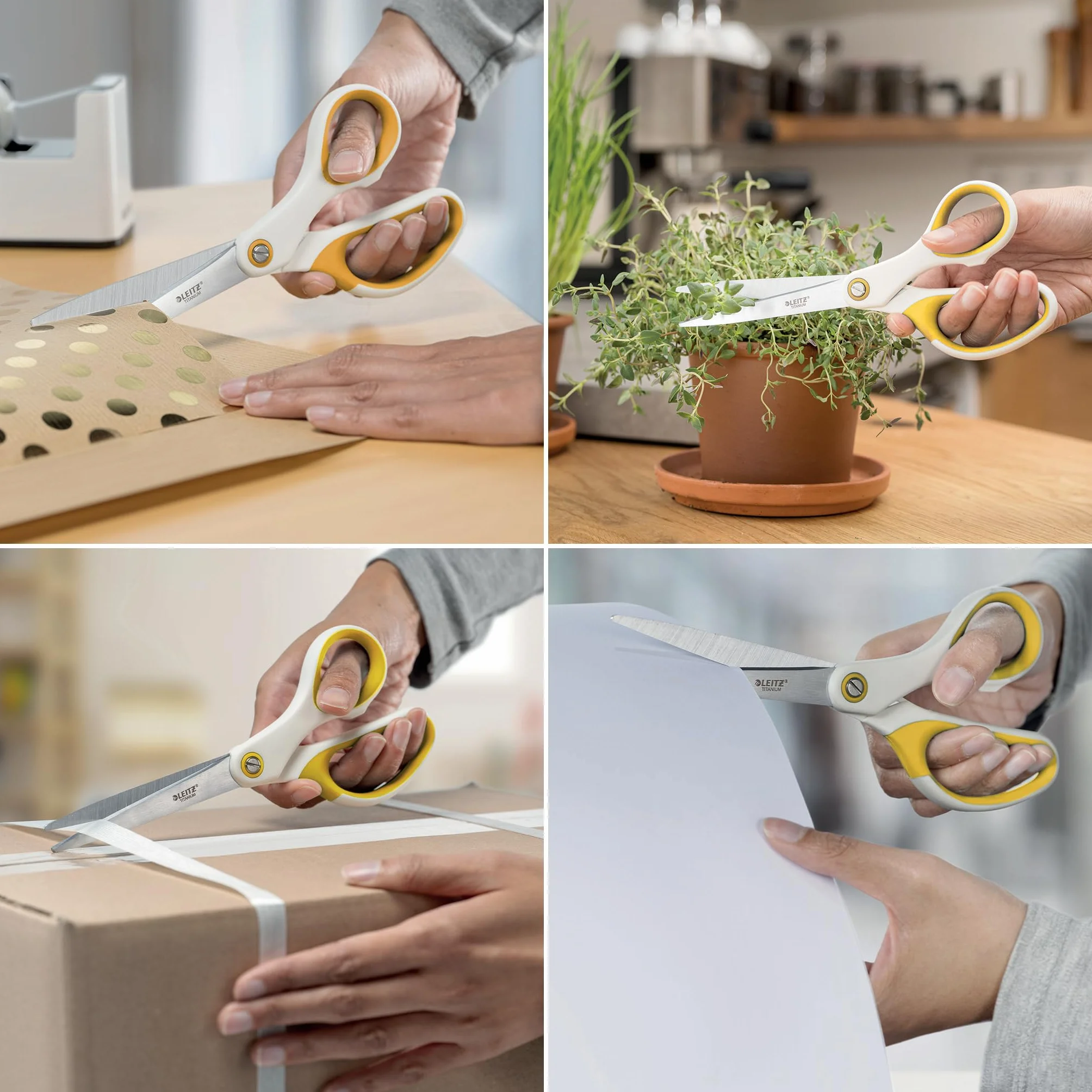 Leitz Forbici in Titanio Utilizzabili con Mano Destra e Sinistra (Ambidestre), 20.5 x 8 x 1.7 cm, Cancelleria per Ufficio, Impugnature Ergonomiche, Gamma WOW, Giallo
