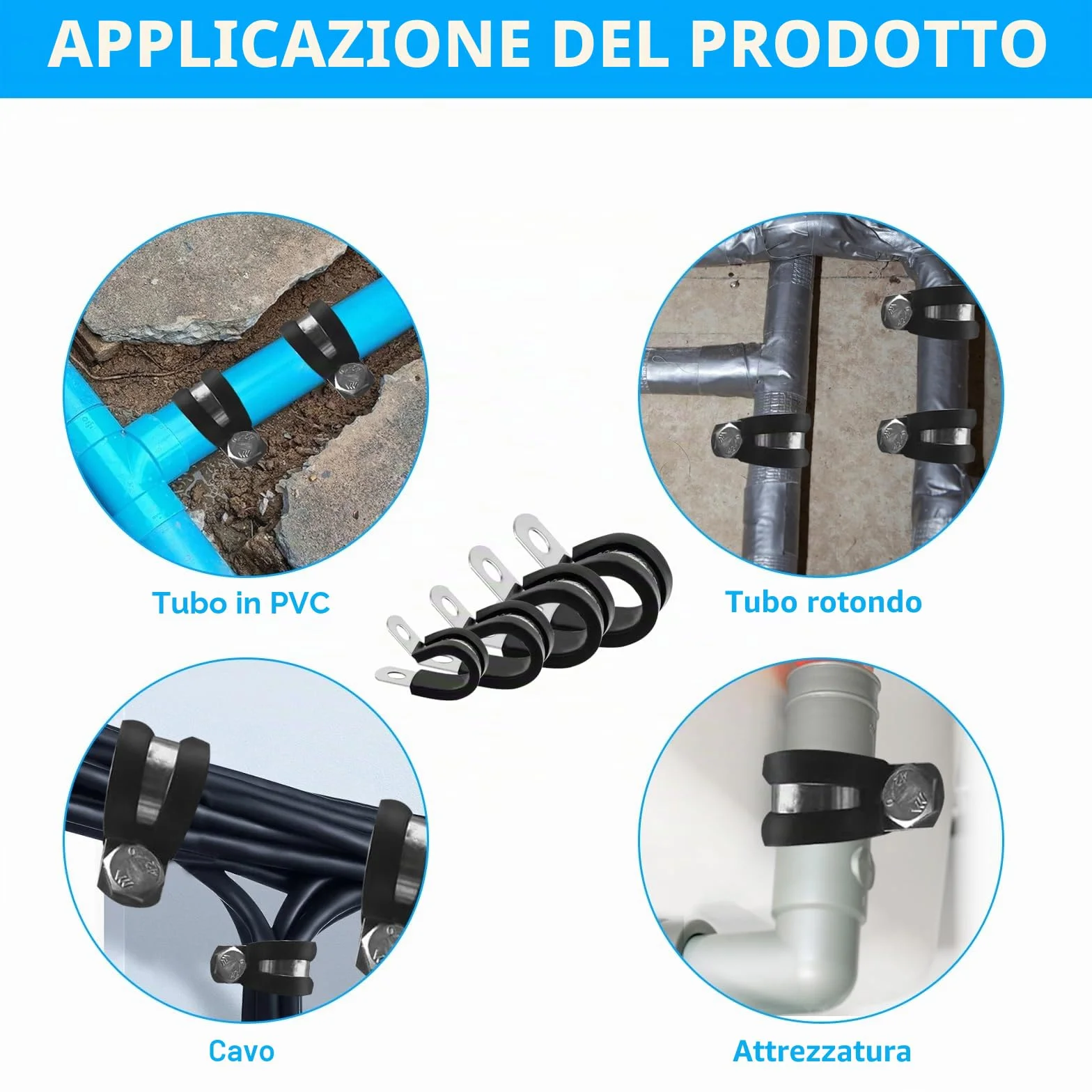 20 PzFascette Stringitubo con Inserto in Gomma, 10mm Morsetto a P per Tubo Flessibile, Fascette Fermacavi, Fascette Fermacavo a Vite in Acciaio Inox per Cavi in Gomma(10 mm)
