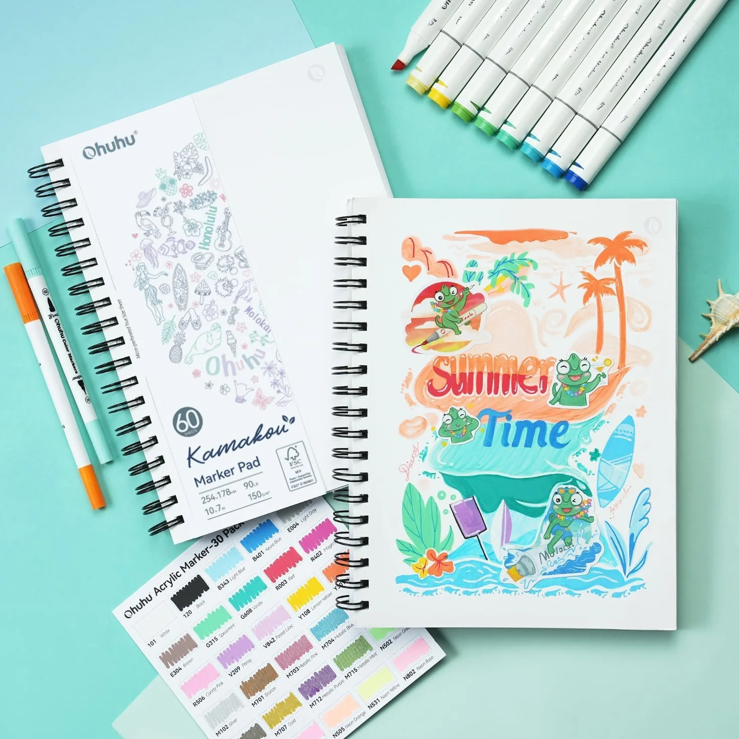 Ohuhu Album da Disegno a Doppia Faccia - Anti-Trasparenza, Carta Spessa 150g/m², 60 Fogli/120 Pagine per Alcohol Marker e Illustrazioni Professionali, Formato 25,4×18,7 cm