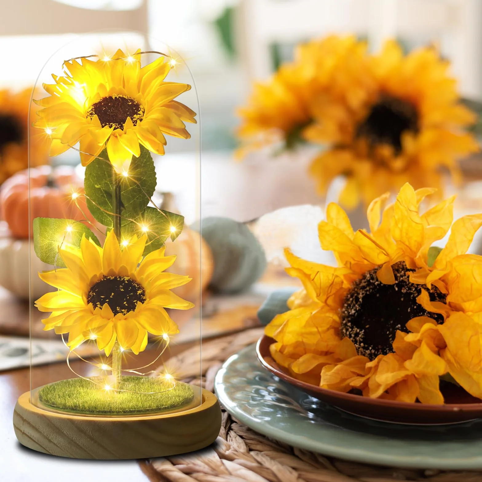 Girasole Artificiale in Cupola di Vetro Regalo per Donna Mamma Festa della Mamma Anniversario