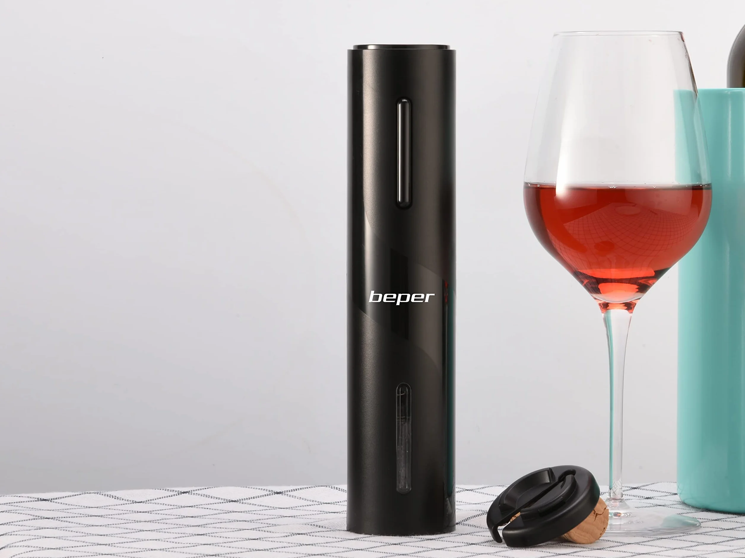BEPER P102ACP100 Cavatappi Elettrico con Taglia Capsule per Bottiglie di Vino - Stappa Bottiglie Elettrico Ricaricabile con Cavo USB