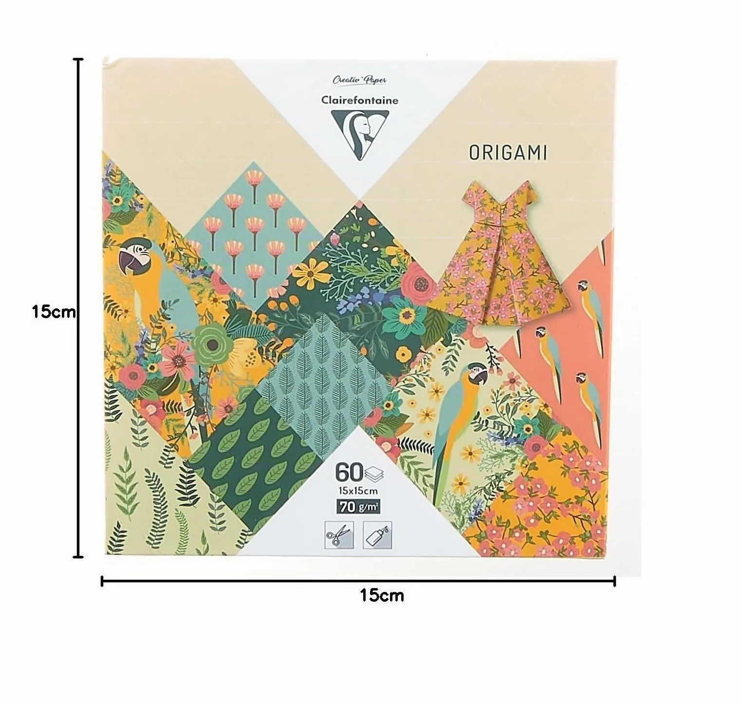 Clairefontaine 95351C Papier Origami 70g/m² 15x15cm 30 motivi colorati