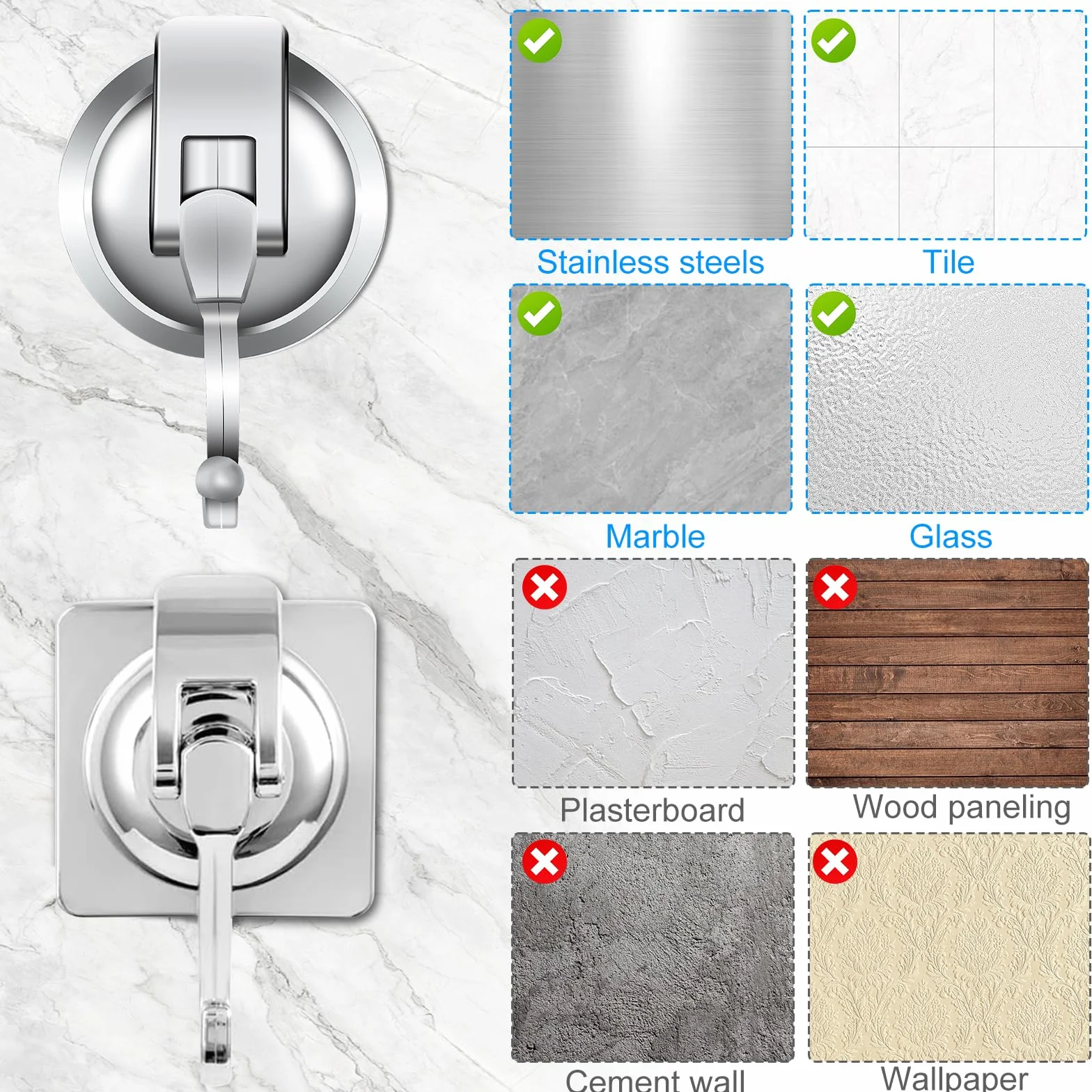 Ganci Ventosa 5KG per Bagno Doccia Cucina Resistenti Senza Foratura Portasciugamani 2 Pezzi