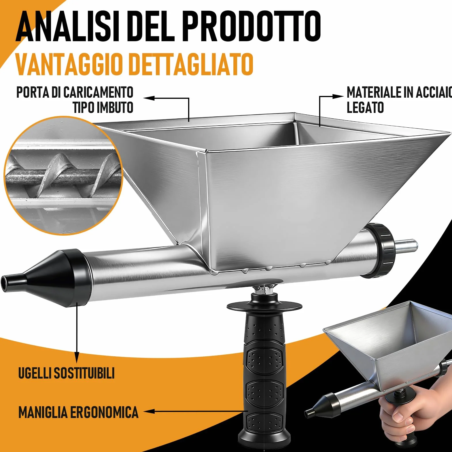 Siringa Elettrica per Malta con 8 Ugelli Rimovibili+2 Manici Antiscivolo, Pistola per Malta Elettrica Portatile, Miscelatore per Malta per Giunti di Malta Muri e Pavimenti in Pietra