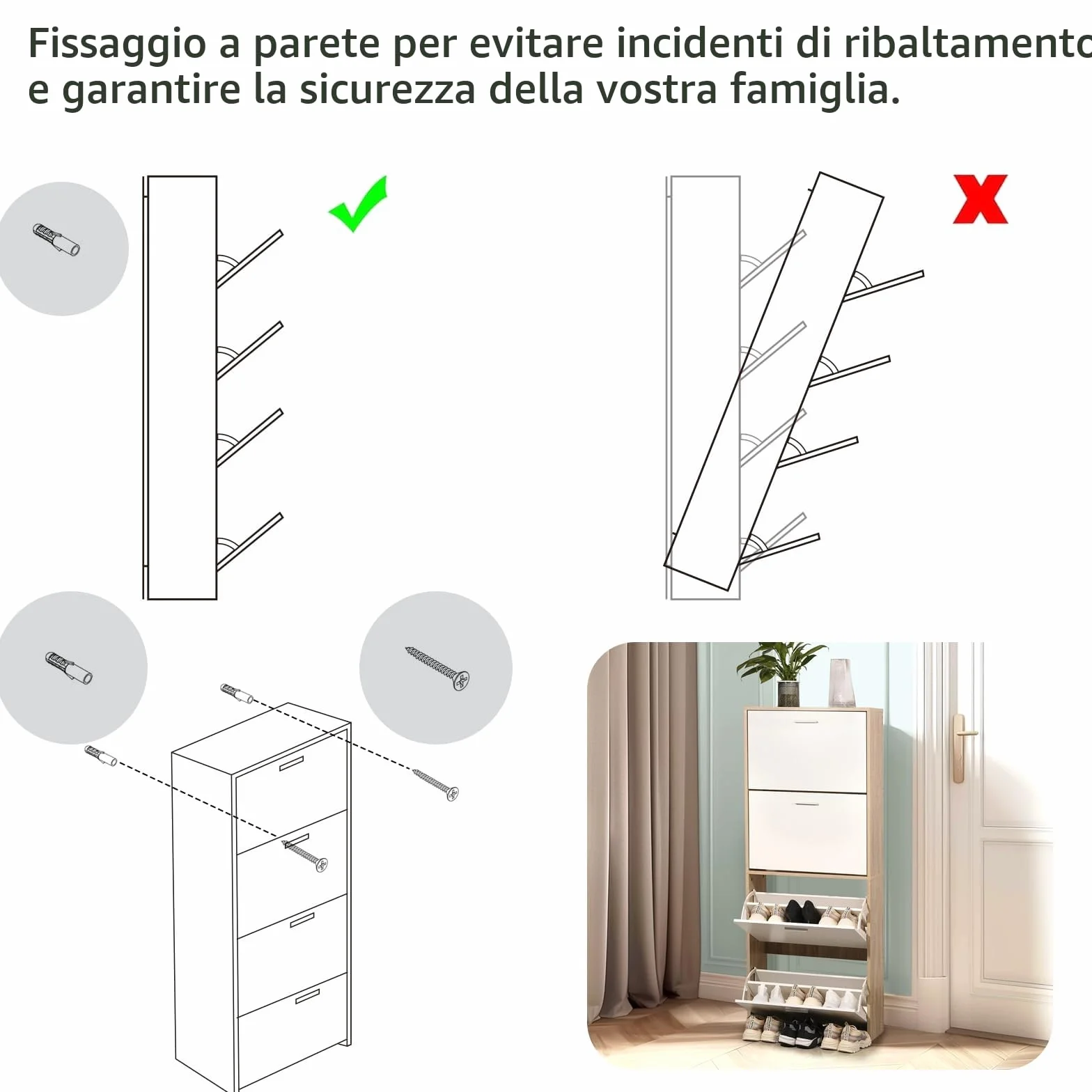 CASABEL Scarpiera Portascarpe - Armadio Mensola Grande Capacità per Ingresso, Corridoio