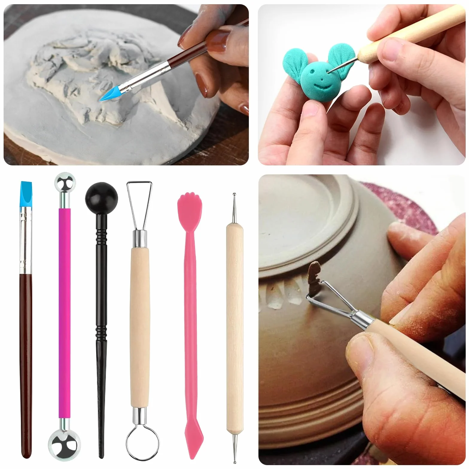 Strumenti Argilla，Kit Ceramica，Attrezzi Ceramica,38Pezzi Strumenti con Borsa Portatile，Attrezzi Ceramica,Sculpting Tool ，per Scultura in Argilla e Cake Torta Design，Fai da Te Artistico
