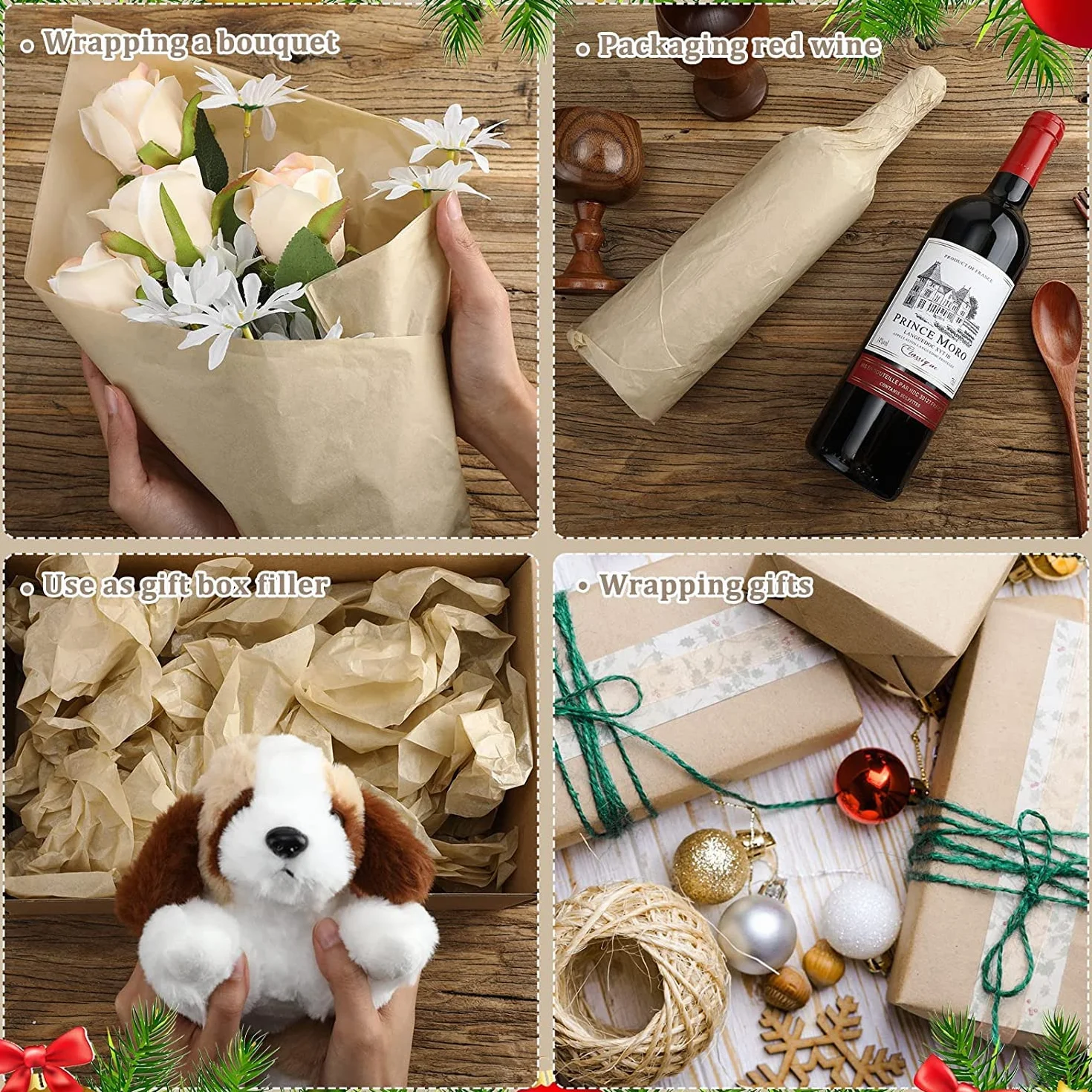 100 fogli di carta velina da imballaggio, Kraft marrone, 50 x 35 cm, per regali, matrimoni, baby shower, compleanno, Natale