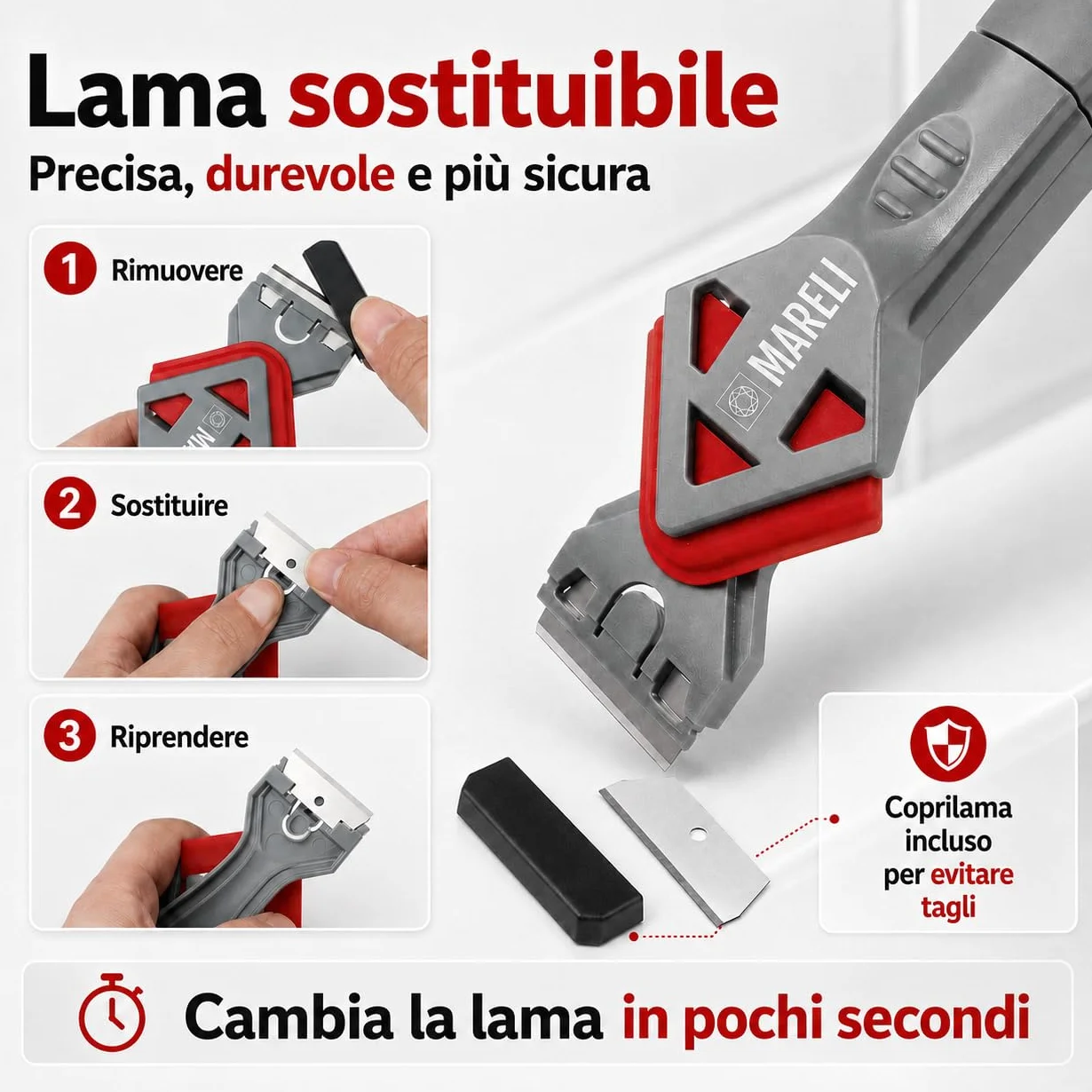 MARELI SERIE 7 - Spatola per Silicone Raschietto Togli Silicone Spatole per Silicone Calafataggio Flex Kit Silicone 7 in 1 Spatola Silicone Sigillante Professionale con Grout Remove per Bagno,Cucina