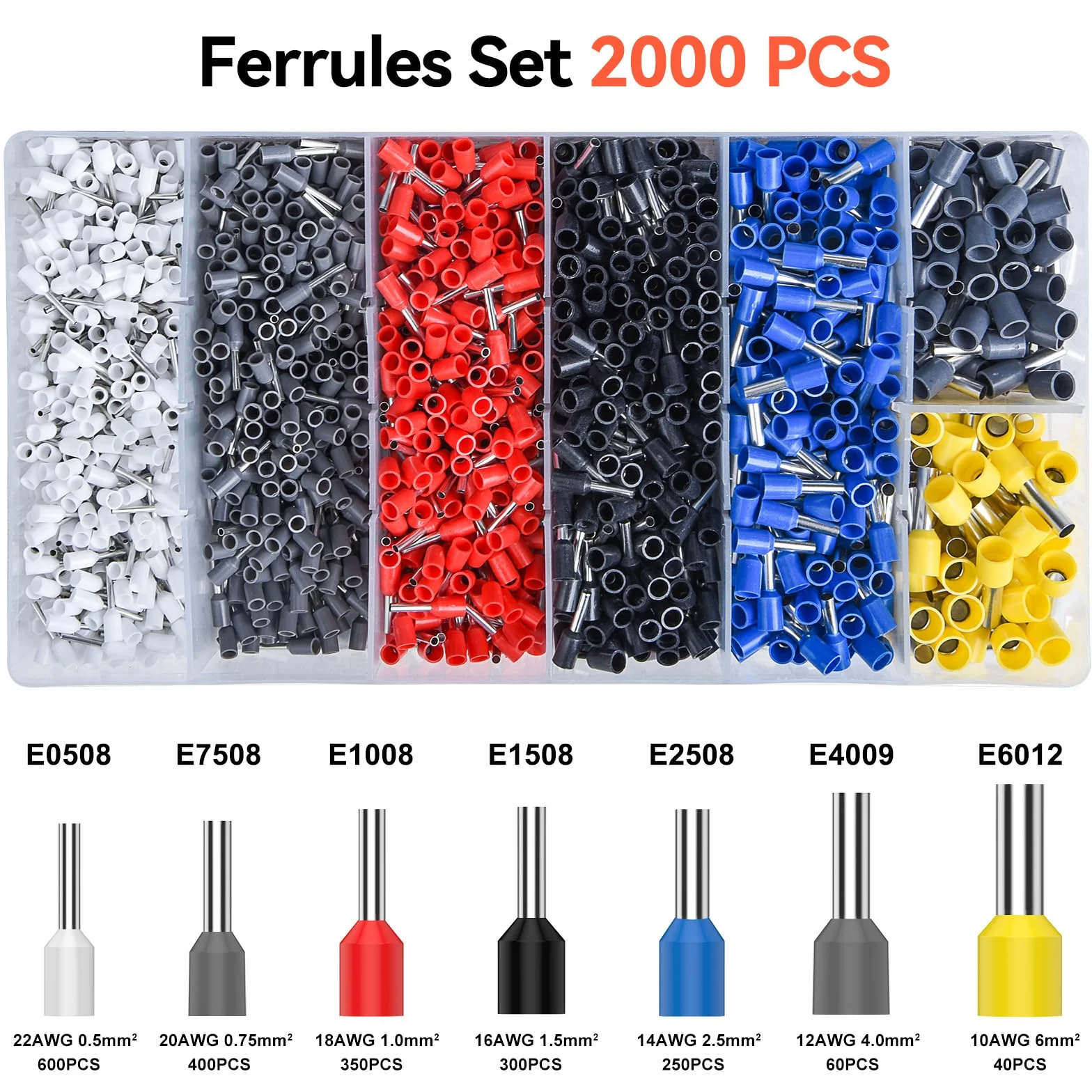 Pinza Crimpatrice Esagonale,Preciva autoregolante a cricchetto Wire Esagonale Pinza per terminali,utilizzato per 0,08-10 mm² estremità del cavo Manicotti con 2000 Pcs Connettore del Cavo