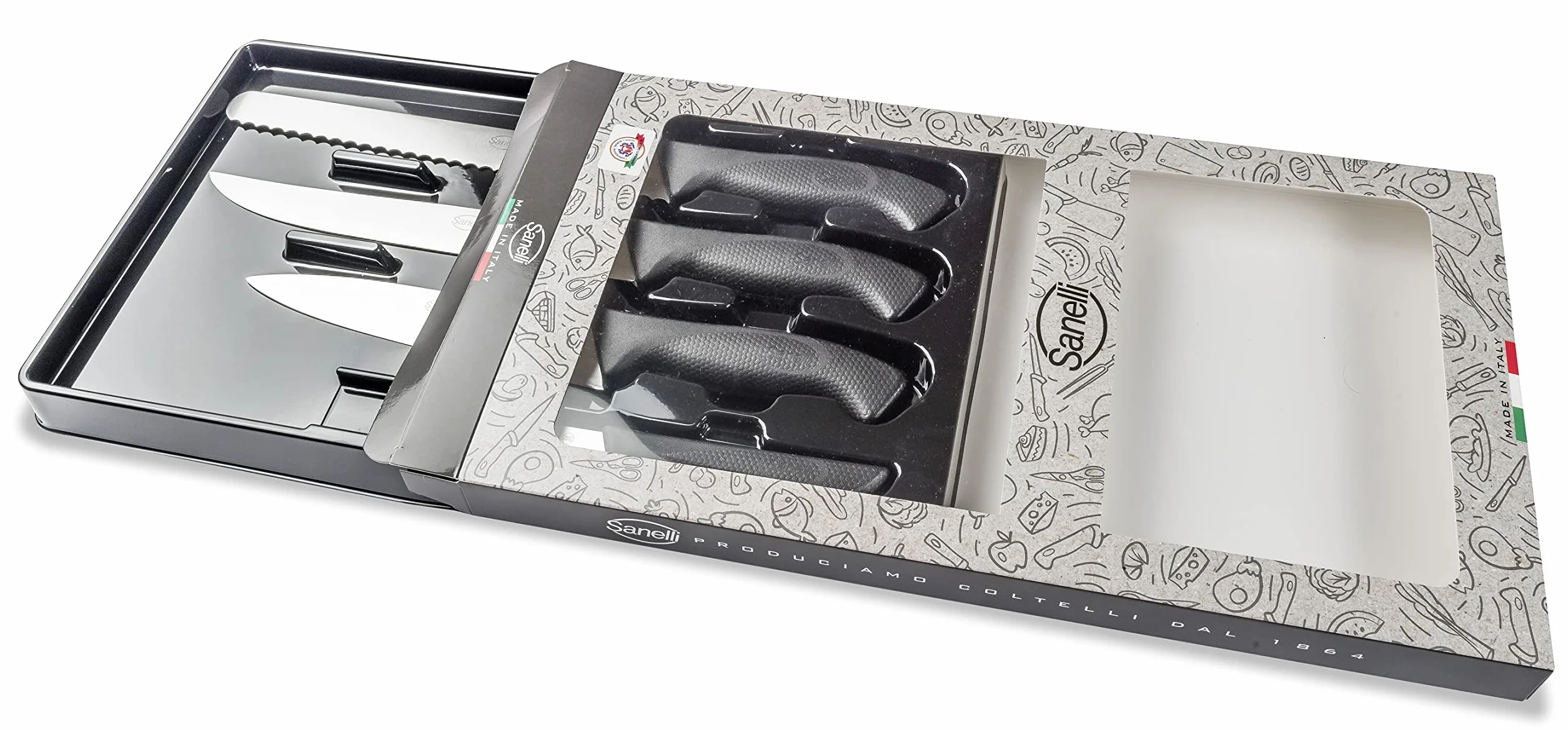 Sanelli Linea Skin Confezione coltelli Professionali Chef 4 pz, Acciaio Inox