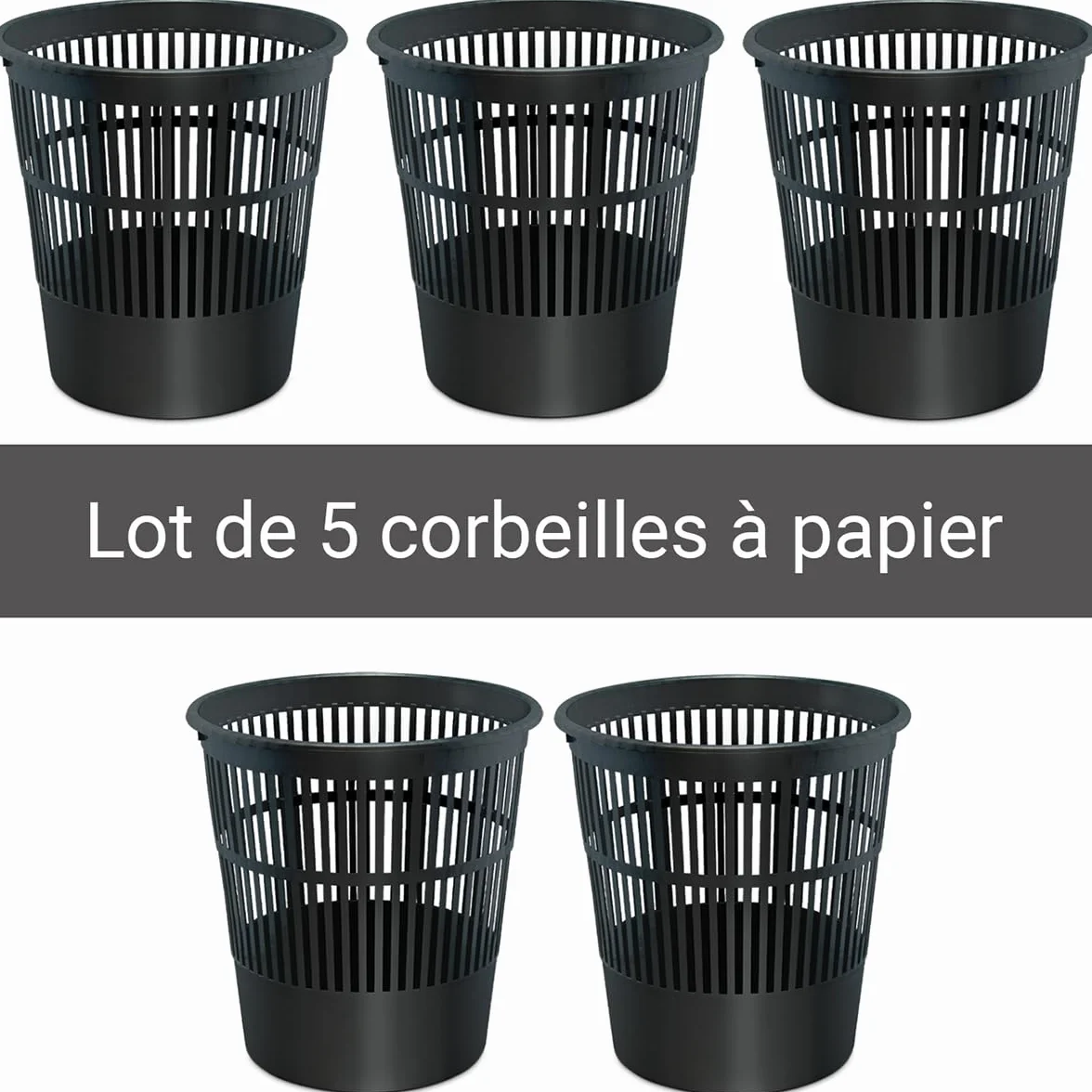 Waytex Set di 5 pattumiere per ufficio nero – Cestini in plastica traforata per ufficio, camera da letto, capacità 16 l, colore nero