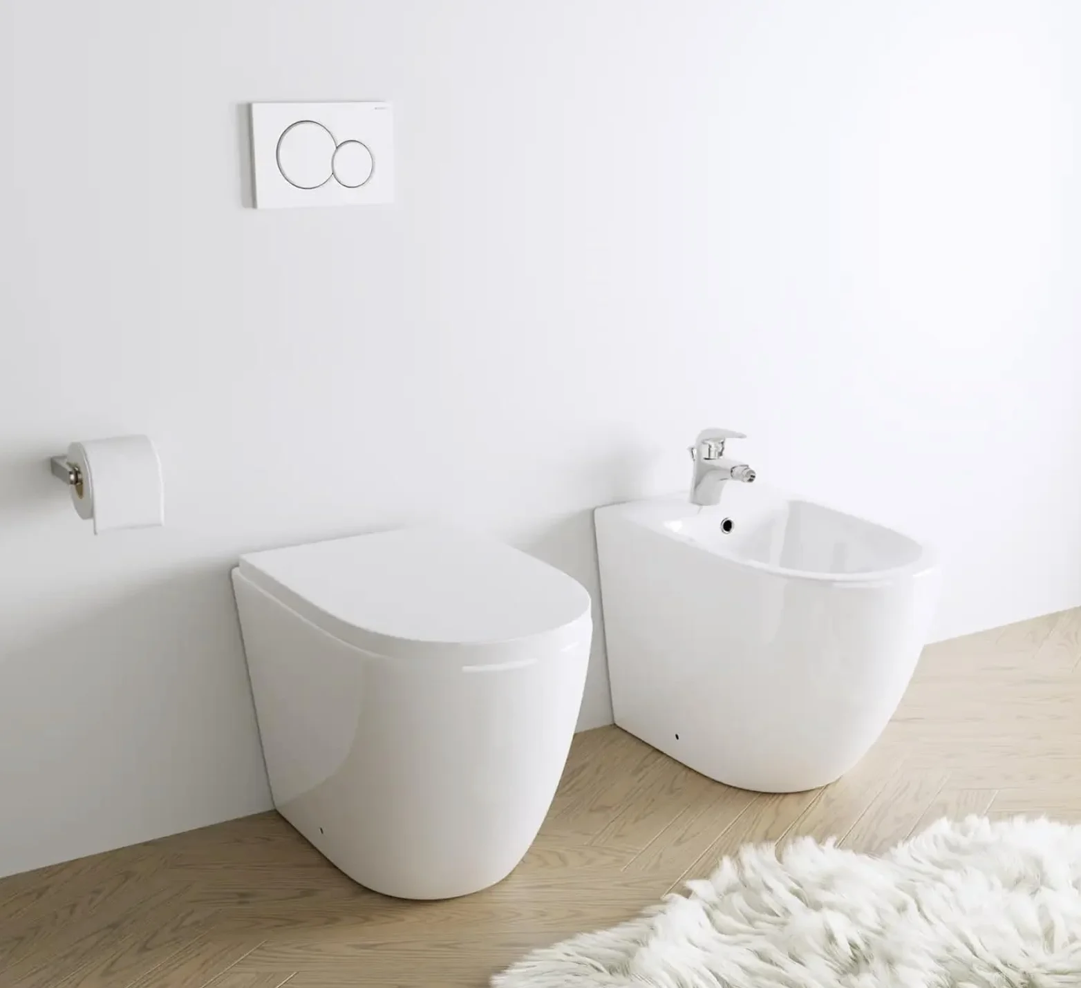 Sanitari filo muro in ceramica vaso + bidet + sedile soft close FELCE