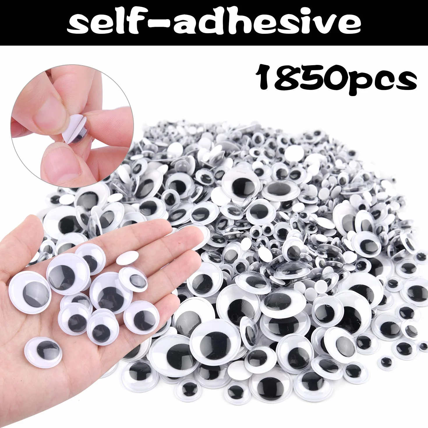 CHRORINE 1860 Pezzi Occhietti adesivi di Plastica,Occhi per Pupazzi Mulit per Decorazioni Fai da Te Scrapbooking (Bianco e nero)
