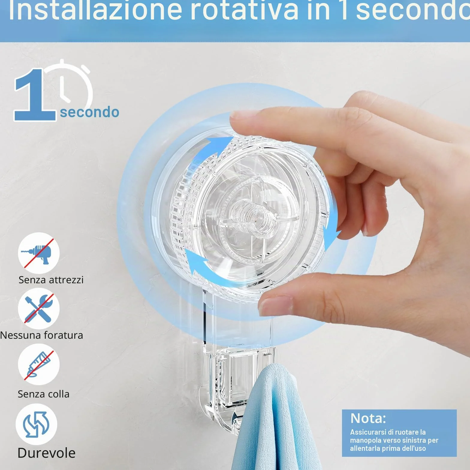 Luxear Ganci Ventosa Senza Foratura 2 Pezzi Appendi Accappatoio Resistenti | Gancio Ventosa Bagno per Asciugamani, Ganci Appendini Rotante per Cucina Bagno Parete Doccia Vetro Piastrelle, Trasparenti