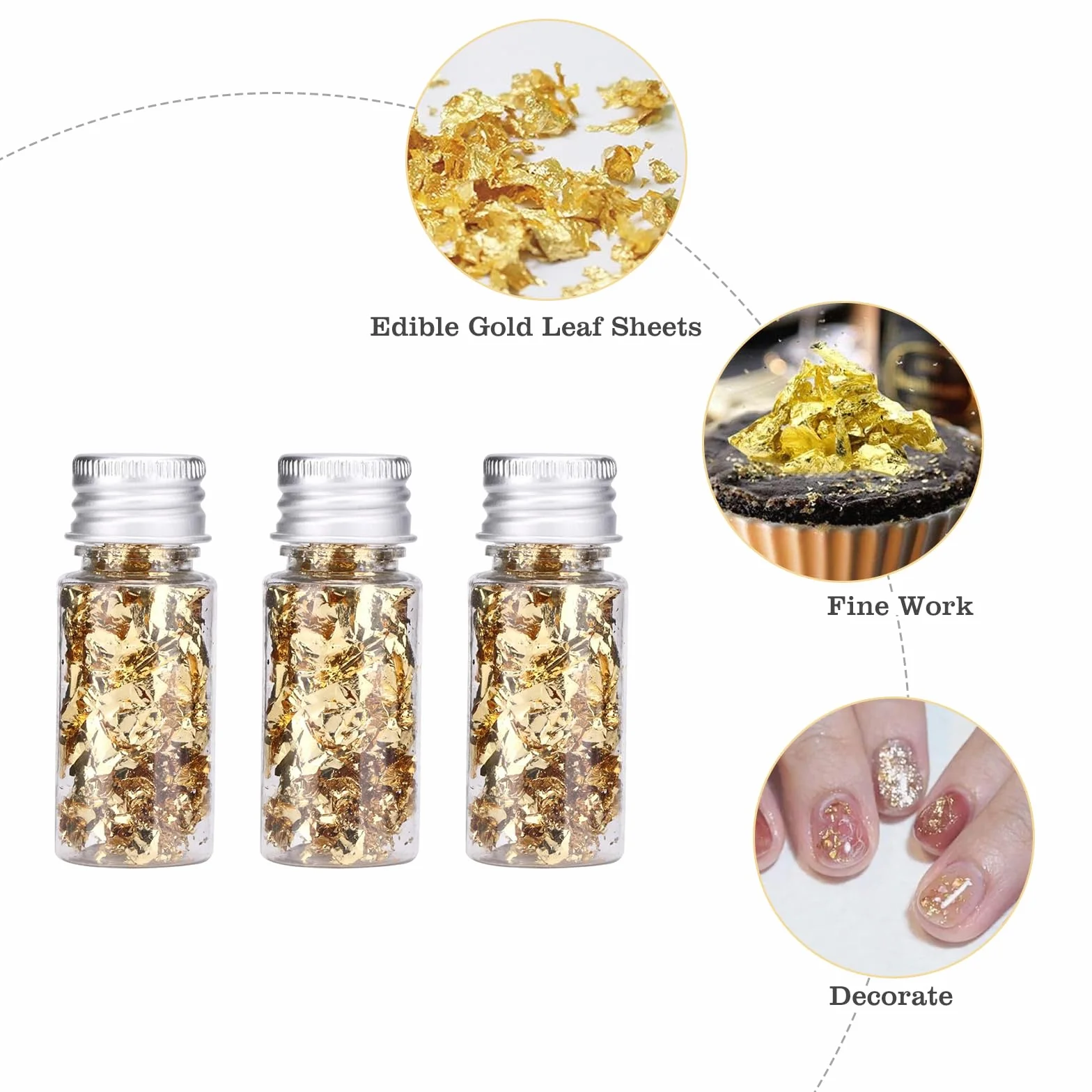 Foglia Oro Commestibile - 3 Bottiglie Decorazioni per Torte Commestibili con Pinzette - Fiocchi d'oro Alimentare per Fai da Te Dessert Alimentari Vino Bevande Maschere Manicure