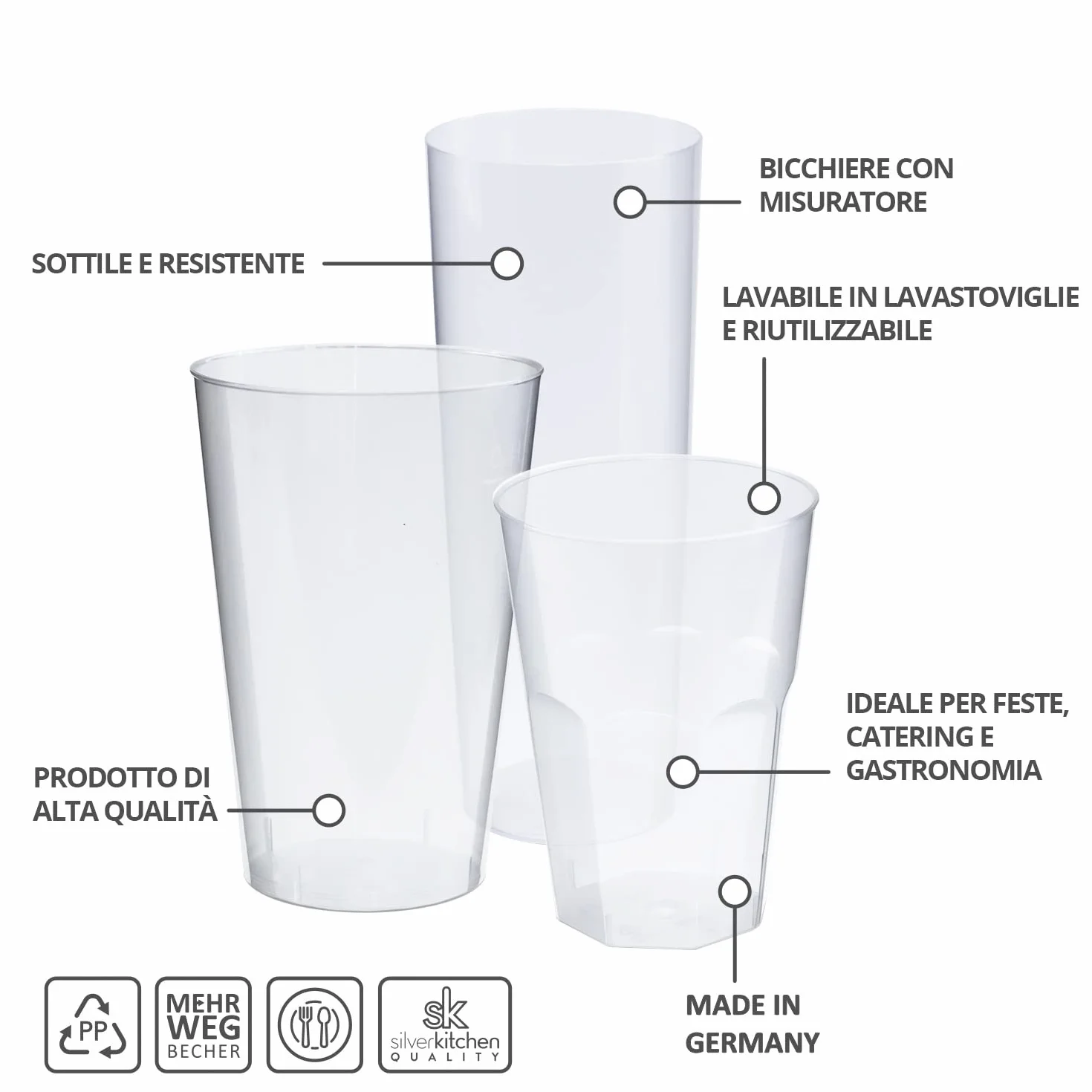 Bicchieri da cocktail 300 ml infrangibili riutilizzabili in plastica PP Made in Germany
