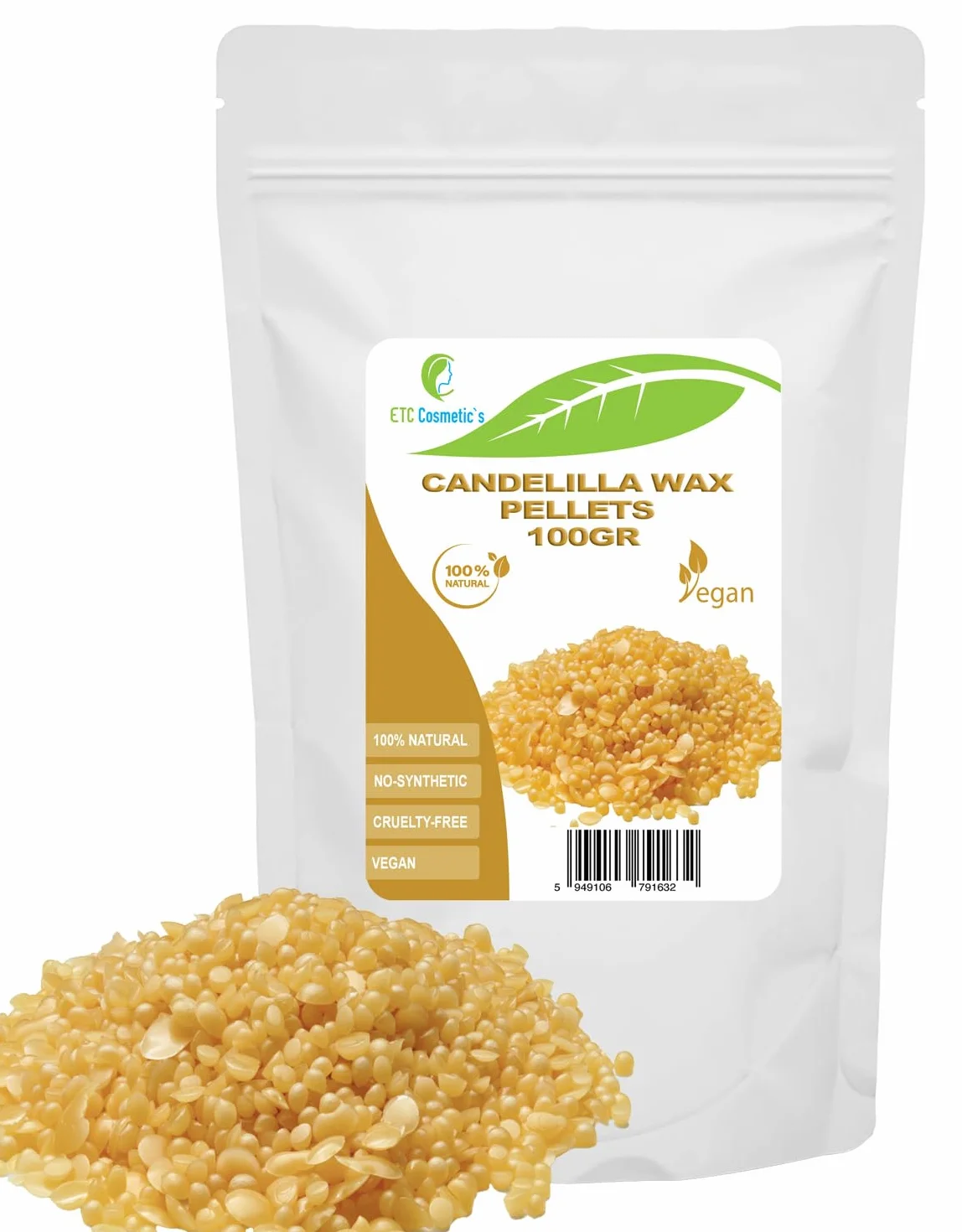 Pellet di cera di candelilla - 100 gr - Vegano | Sostituto naturale della cera d'api per cosmetici fai da te, balsami per labbra, lozioni e candele | Addensante ed emulsionante 100% puro e vegetale