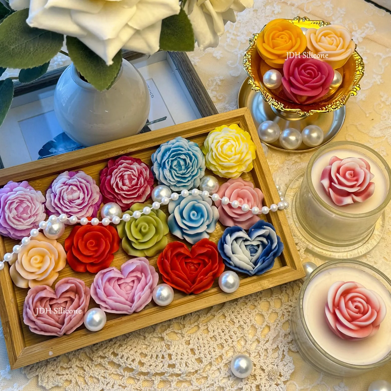 Stampi per Candele In Silicone, 6 Pezzi stampo candele stampi In silicone Per Fiori,Fiore Di Fondente Stampo a Forma,Silicone Per Fiori di Rose per Torta Cioccolato Sapone Candela Ice Cube
