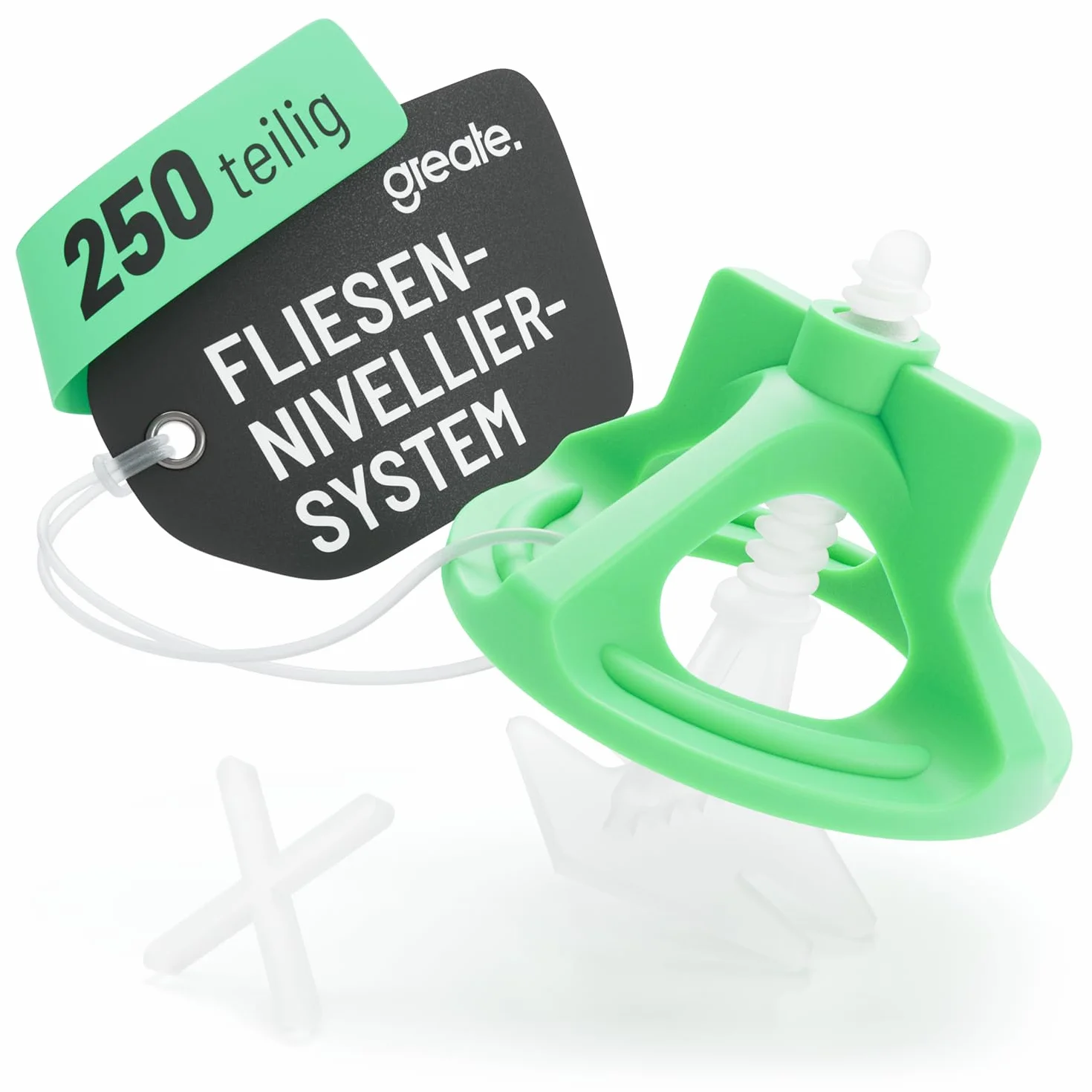 greate Sistema di livellatori per piastrelle da 250 Pezzi 2mm - Set per la Posa con 100 Clips, 100 Cappucci a Vite e 50 Crocette per piastrellisti - distanziatori per piastrelle 2 mm