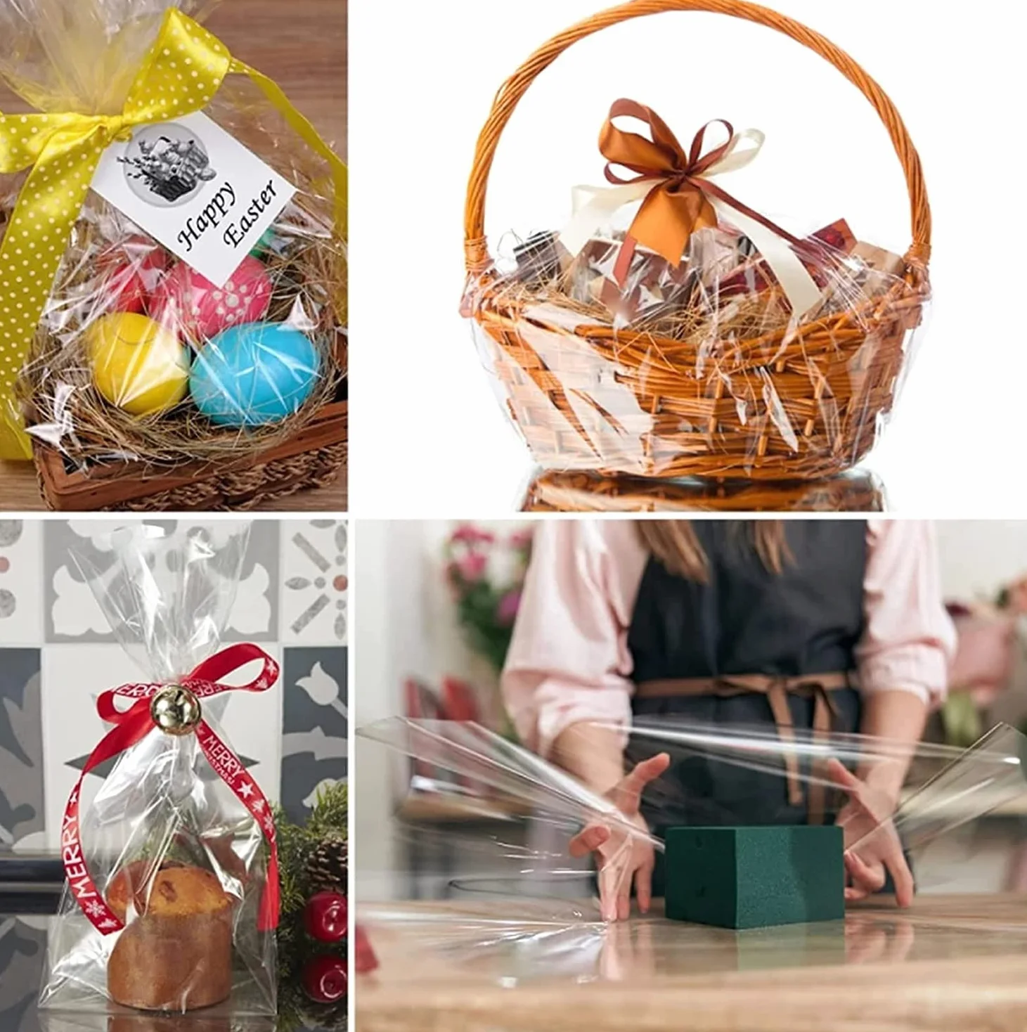 Rotolo di carta regalo in cellophane, 3 mil, carta alimentare, per avvolgere cesti regalo, carta regalo, foglio regalo, arte 40 cm x 15 m, trasparente