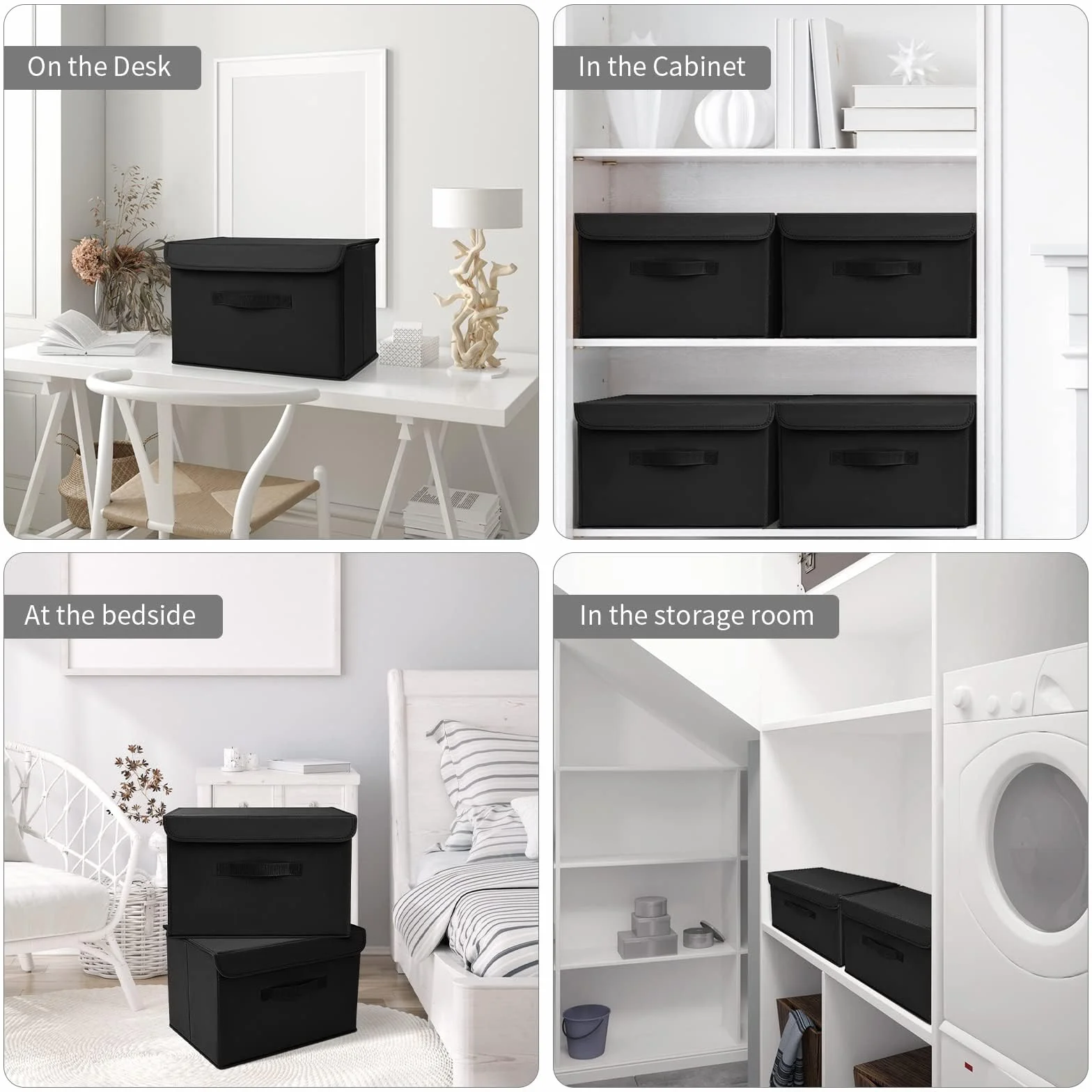 DIMJ Scatole per Armadio - Scatole Portaoggetti Contenitori con Coperchio Pieghevole, Scatola Porta Oggetti con Manici, Non Tessuto, per Armadio, Scaffali, 2 Pezzi, Nero, 38 x 25 x 25 cm