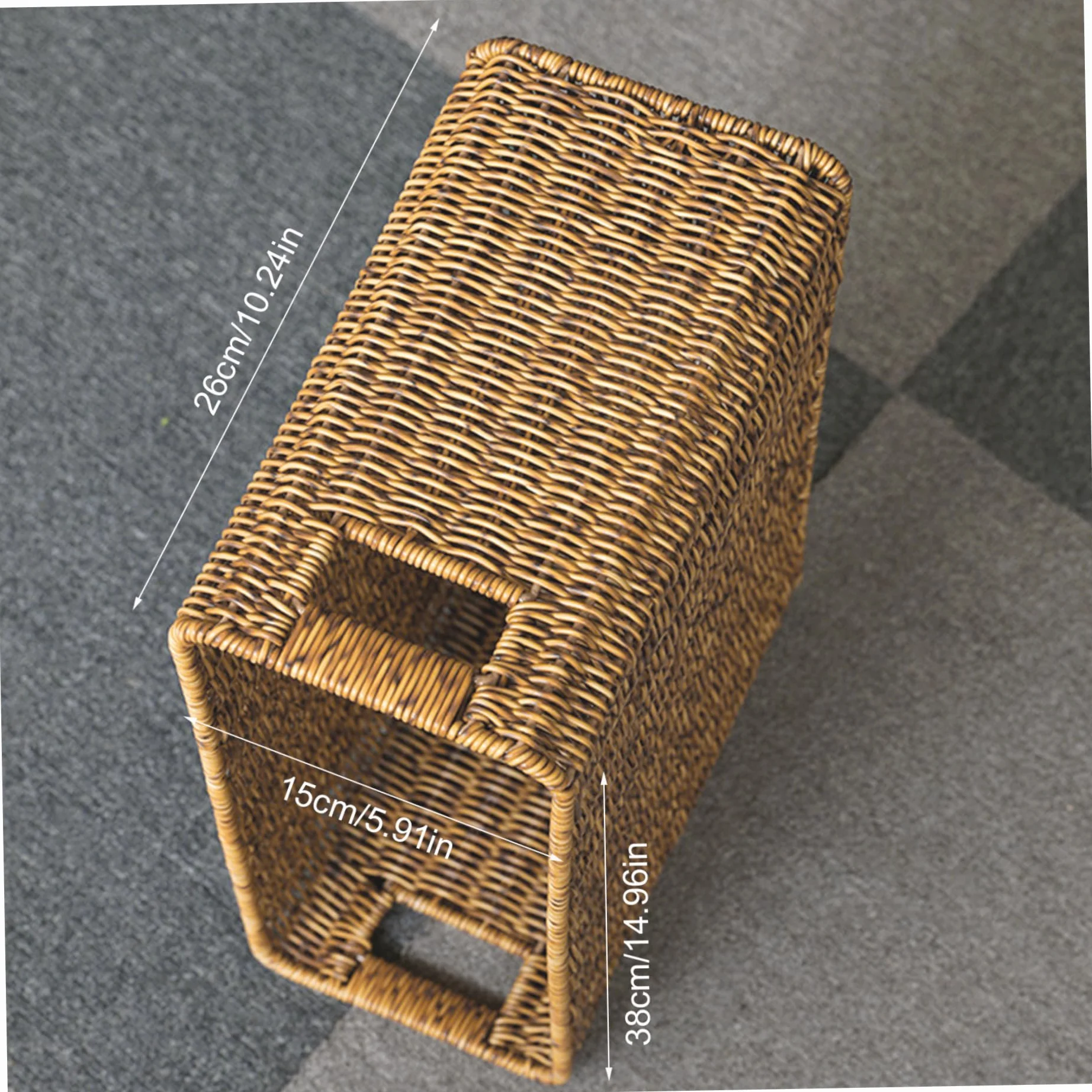 Portariviste, Portariviste in Rattan Intrecciato 15x10, 2x5, 9 Pollici con Manici, Cestino Portaoggetti Rettangolare per Giornali, Bottiglie, Giocattoli, Scrivania da Ufficio, Marrone Chiaro