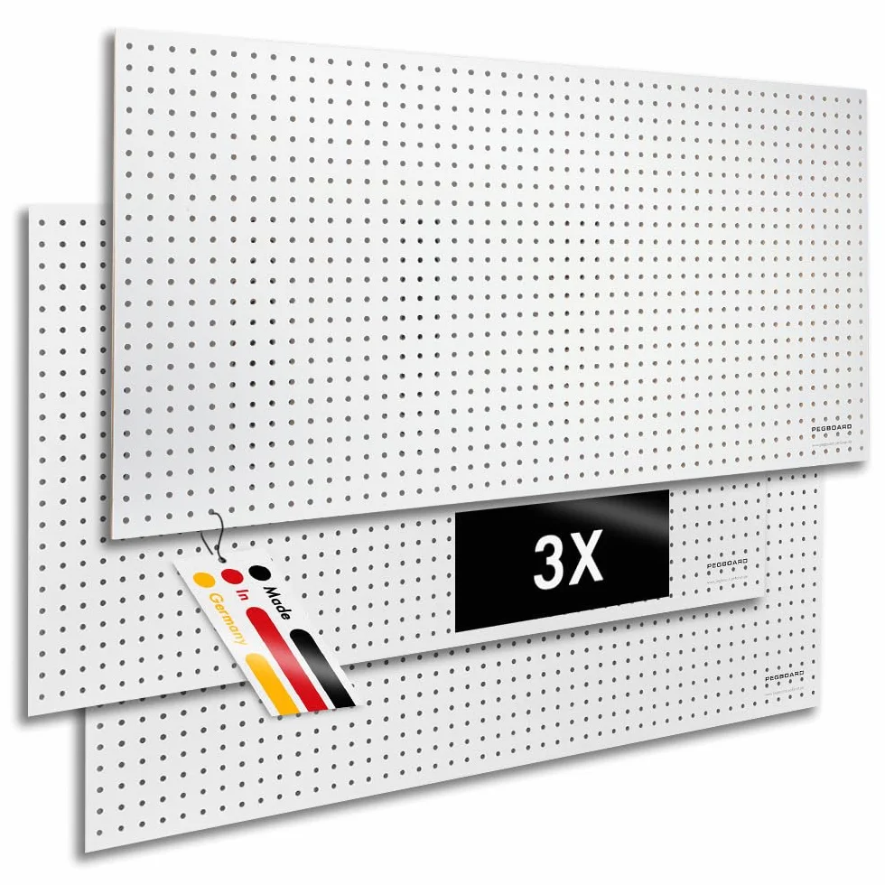 Pannello/parete portautensili in legno, da 120 x 60 x 0,5 cm, con fori da 7 mm di diametro, in MDF, bianco laccato (3)