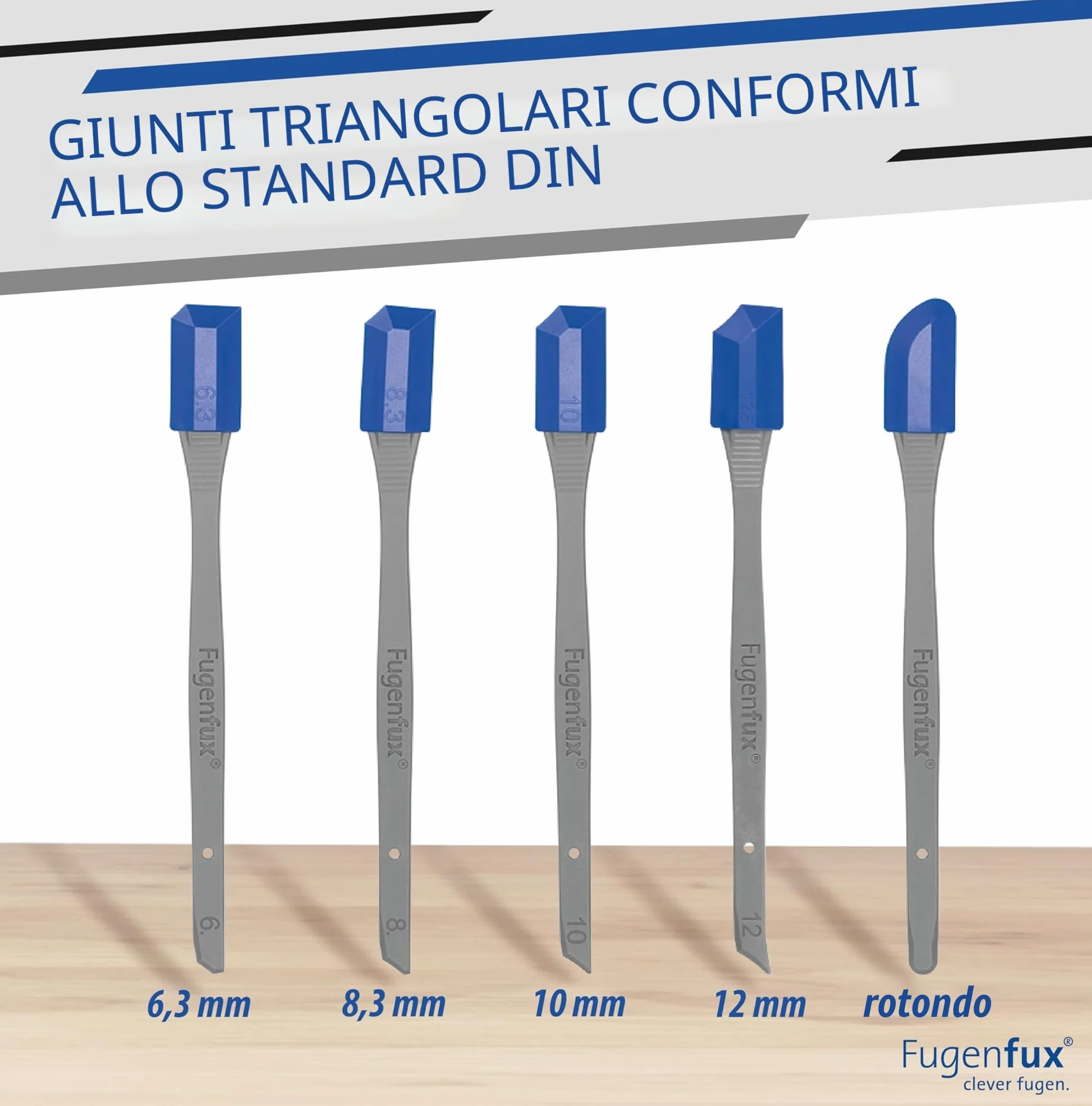 FUGENFUX® - Set di 5 raschietti per fughe con rivoluzionaria punta magica per punti estremamente stretti, 5 testine speciali ottimizzate, Made in Germany, per tutti i sigillanti