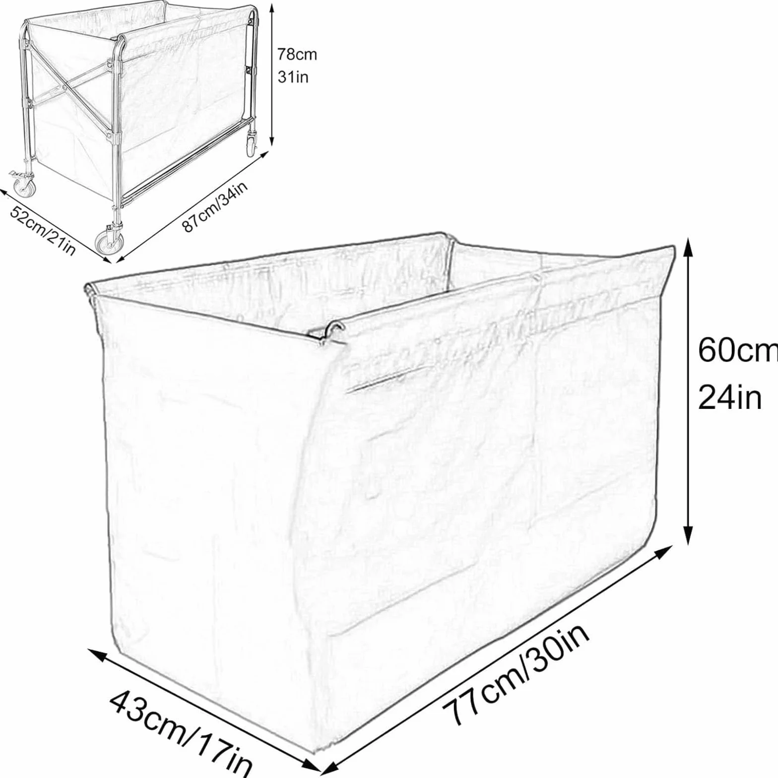 Borsa di ricambio per carrello della biancheria, borsa portaoggetti rimovibile in tessuto Oxford per cesto portabiancheria, borsa trolley per lavoro in camera d'albergo