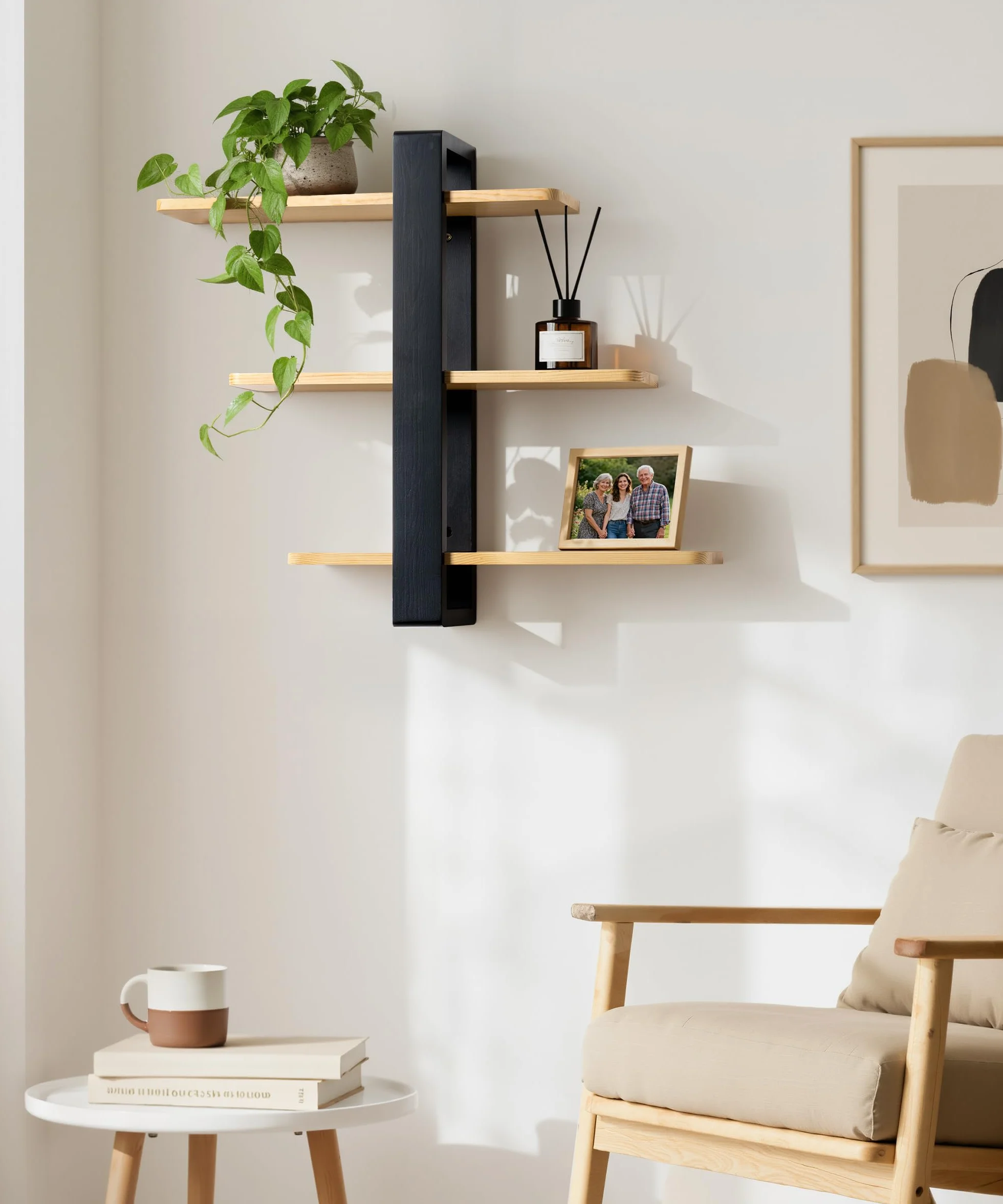 SUMGAR Mensole Sospese in Legno, Mensole Galleggianti, Mensole a Parete più Grandi, Pratici Scaffali Decorativi in Legno Massiccio per Soggiorno Camera da Letto, Ripiani Rimovibili, 50x58cm