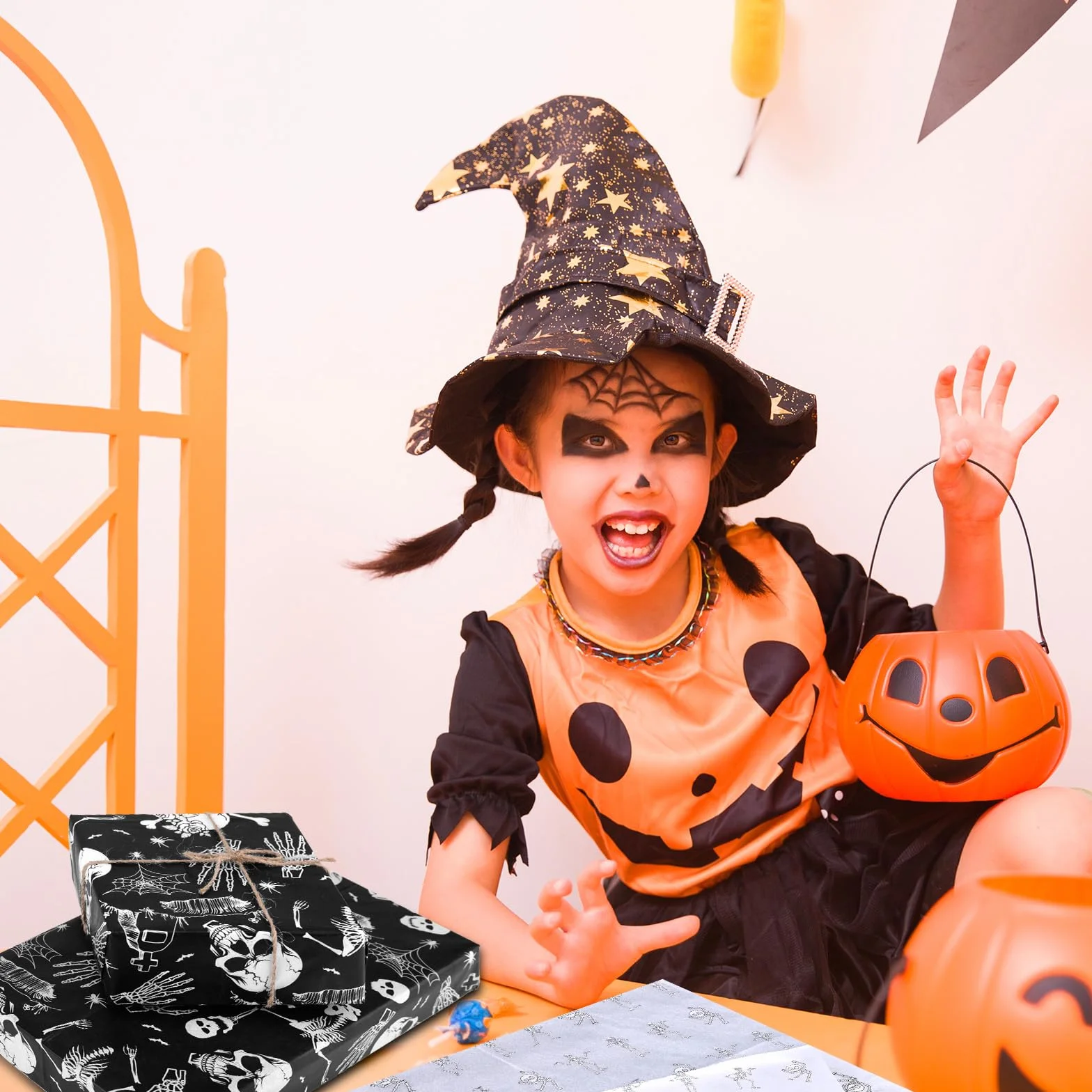 30pz Carta Velina di Halloween, 50x35cm Carta da Regalo con Motivo a Teschio Cartas Velina Pieghevole per Decorazioni per Feste di Halloween