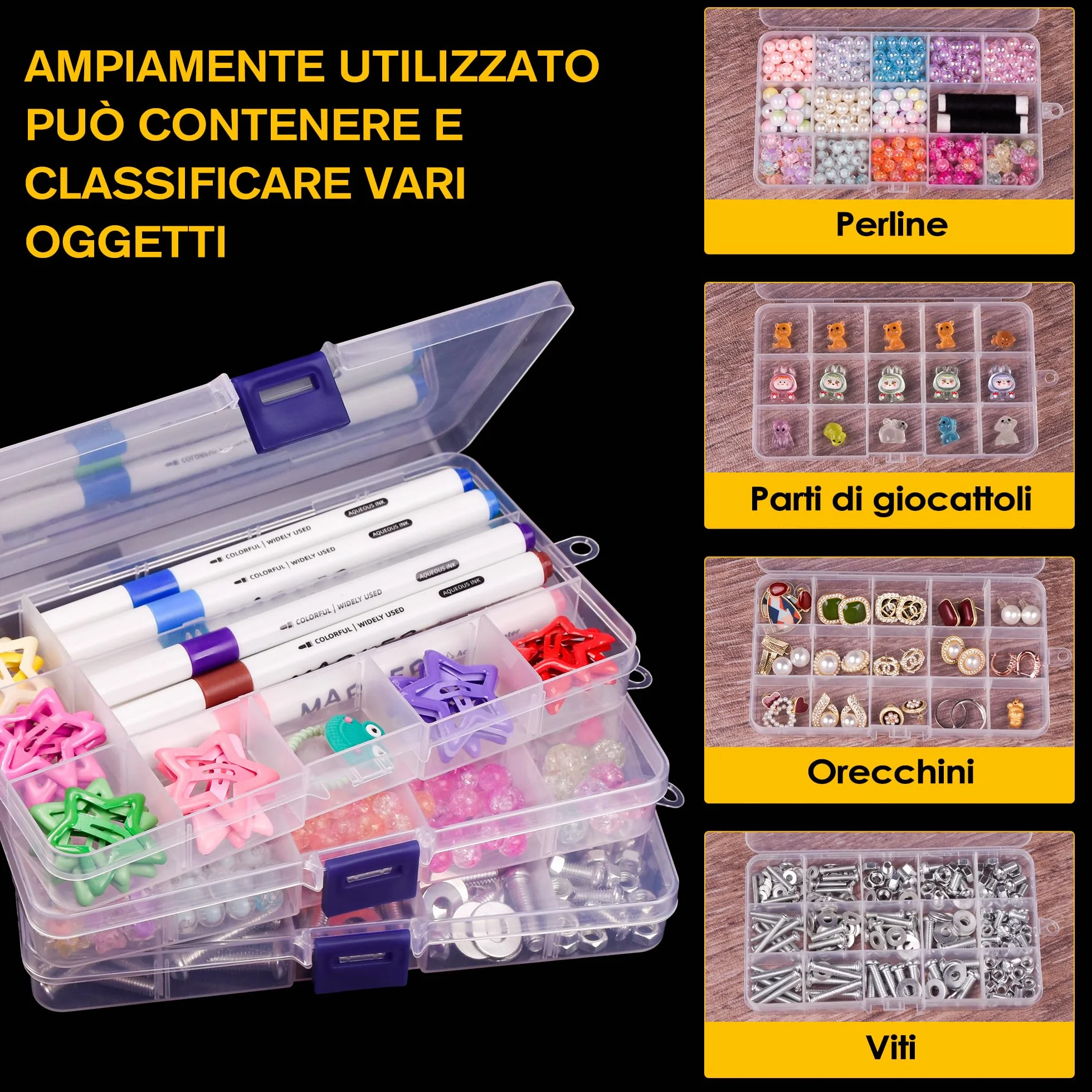 Scatole Portaoggetti 6 Pezzi 15 Scomparti Divisori Regolabili Mini Contenitori Plastica Conservazione