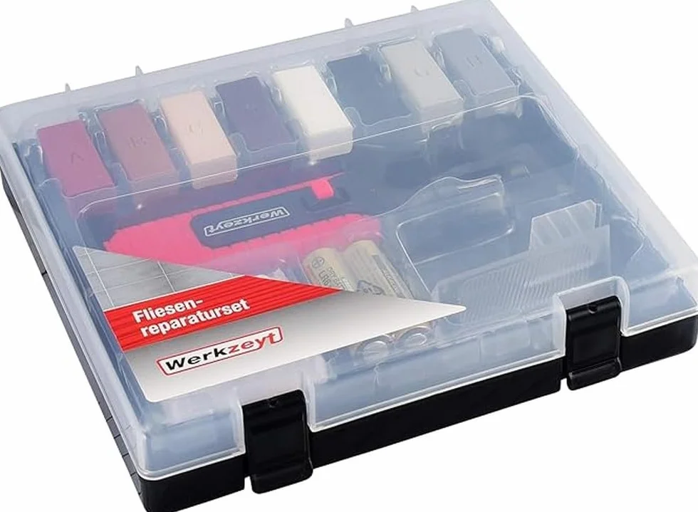 Set di riparazione per piastrelle, 14 pezzi, 8 tonalità diverse, con fusore, pialla e spugna abrasiva, adatto per superfici lisce di tutti i tipi/kit di riparazione per pietra/B27692