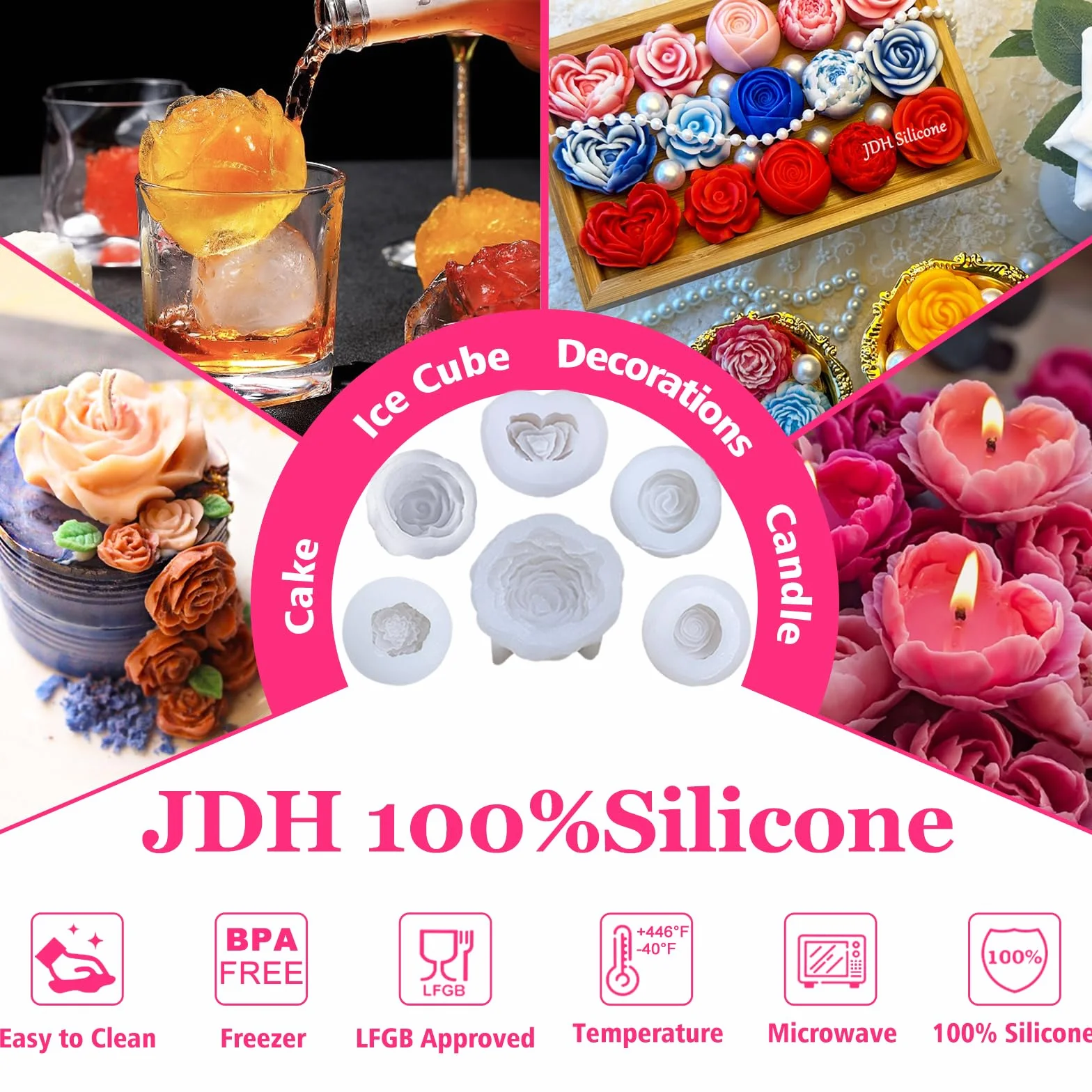 Stampi per Candele In Silicone, 6 Pezzi stampo candele stampi In silicone Per Fiori,Fiore Di Fondente Stampo a Forma,Silicone Per Fiori di Rose per Torta Cioccolato Sapone Candela Ice Cube